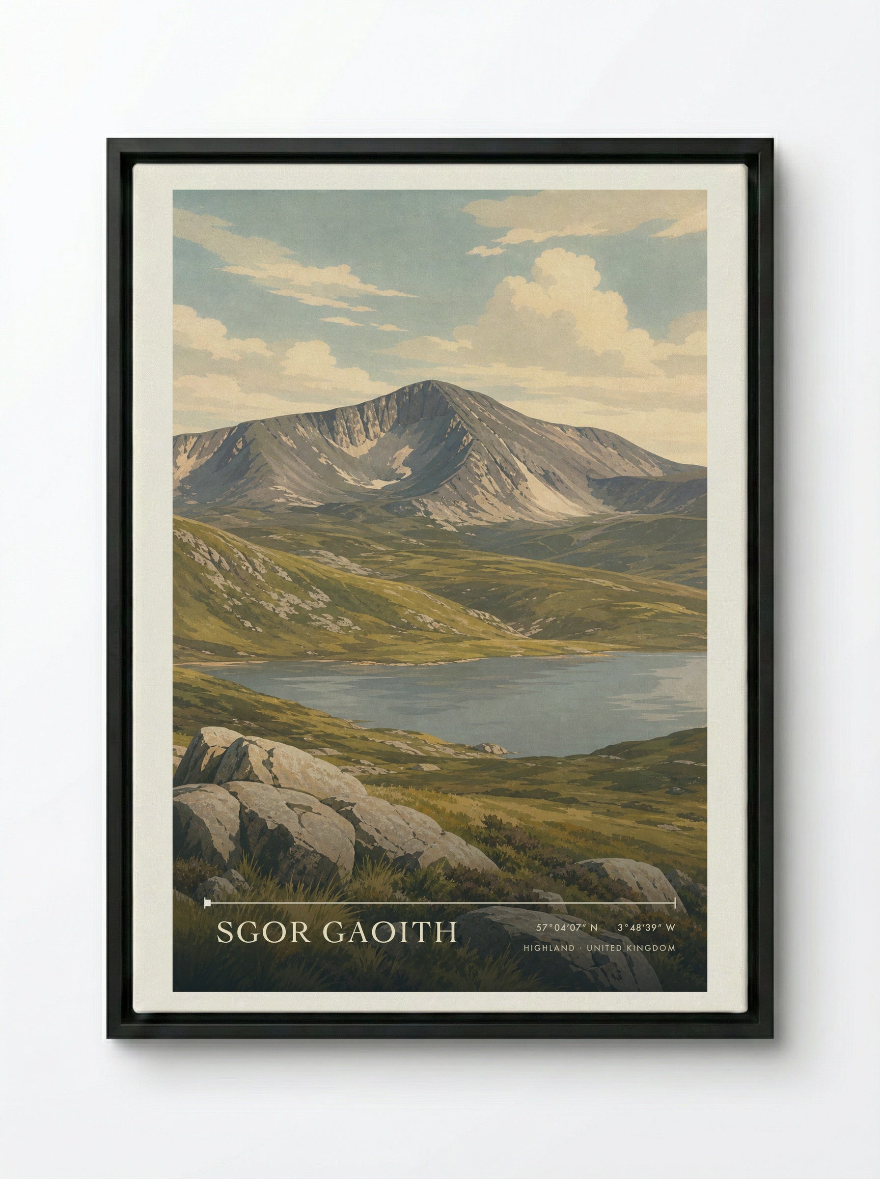 Sgor Gaoith Highland United Kingdom Travel Poster - Framed Canvas Black
