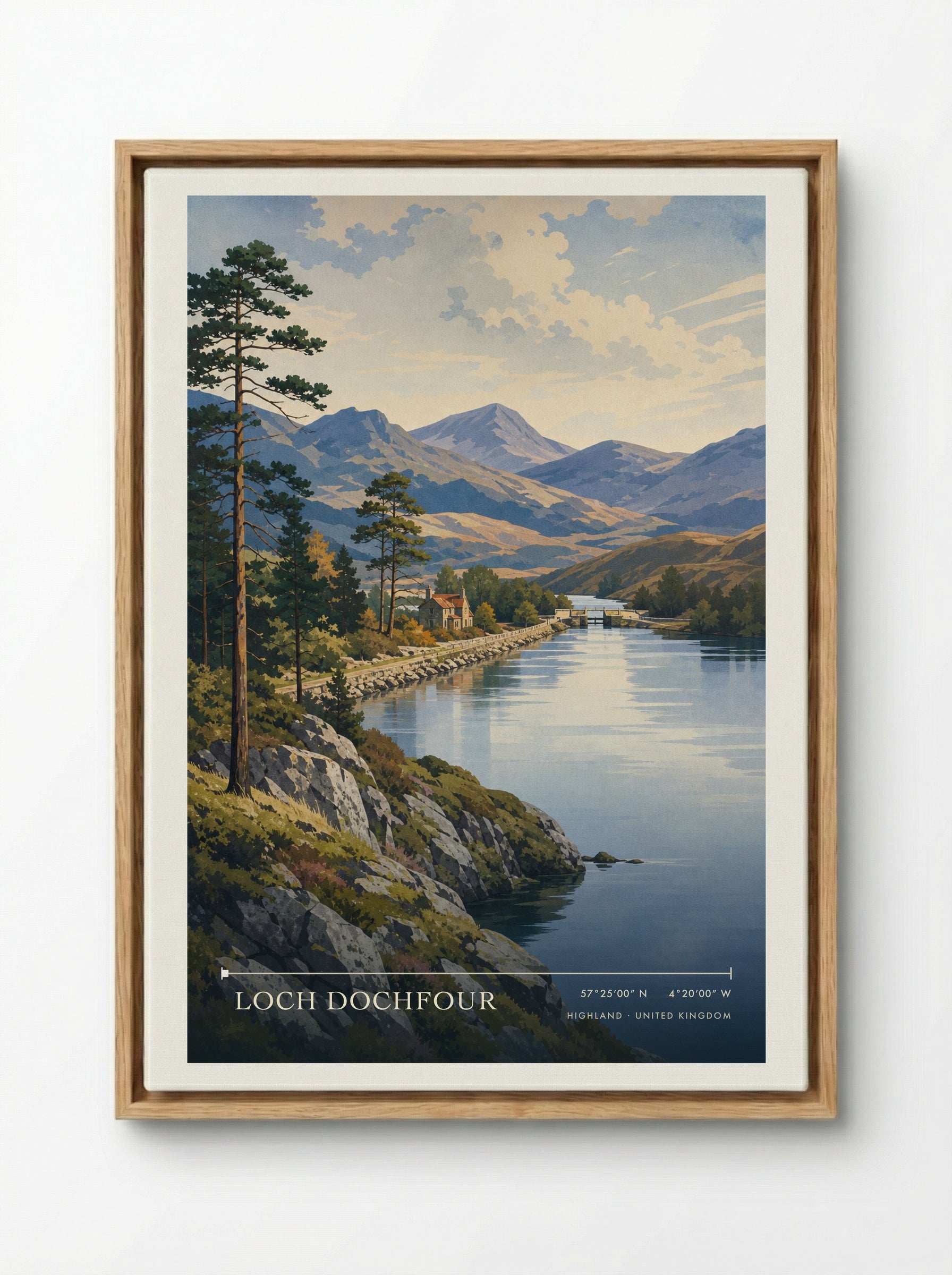 Loch Dochfour Highland United Kingdom Travel Poster - Framed Canvas Wood