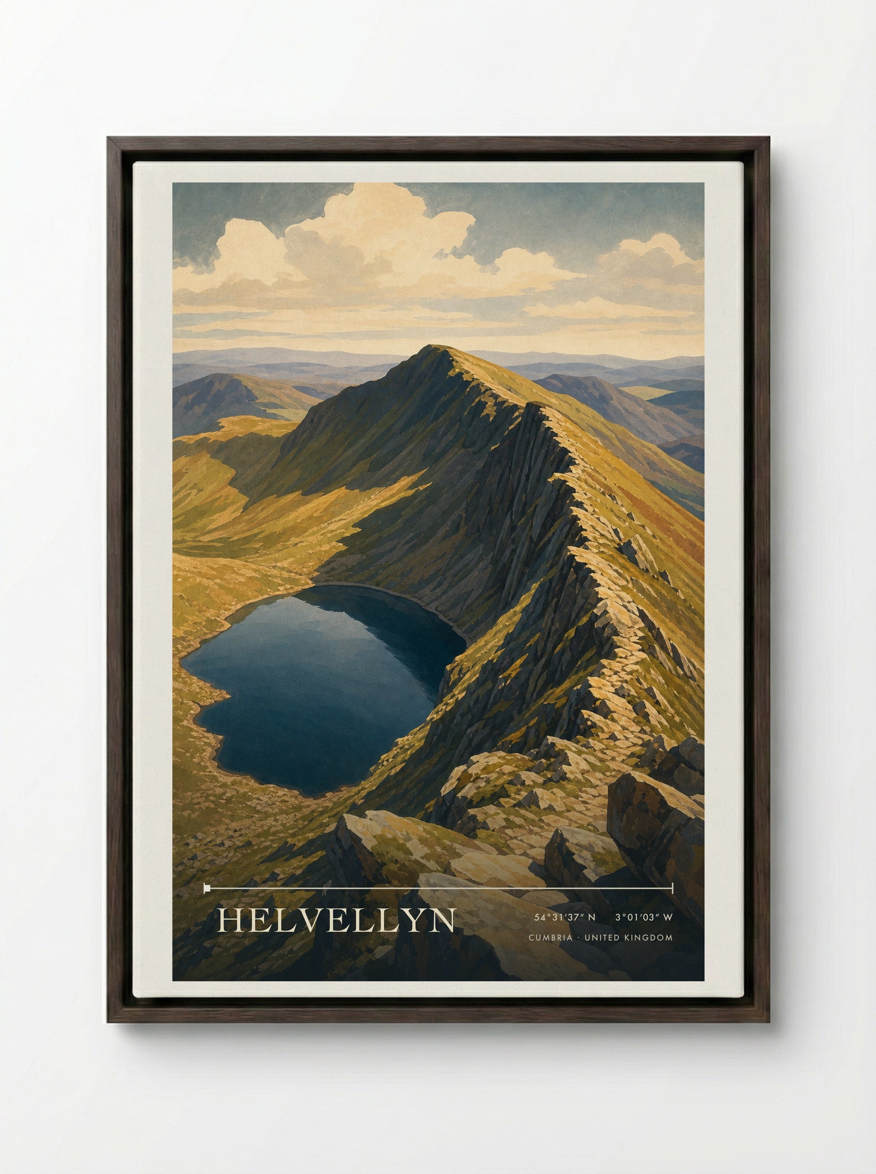 Helvellyn Cumbria United Kingdom Travel Poster - Framed Canvas Dark Wood