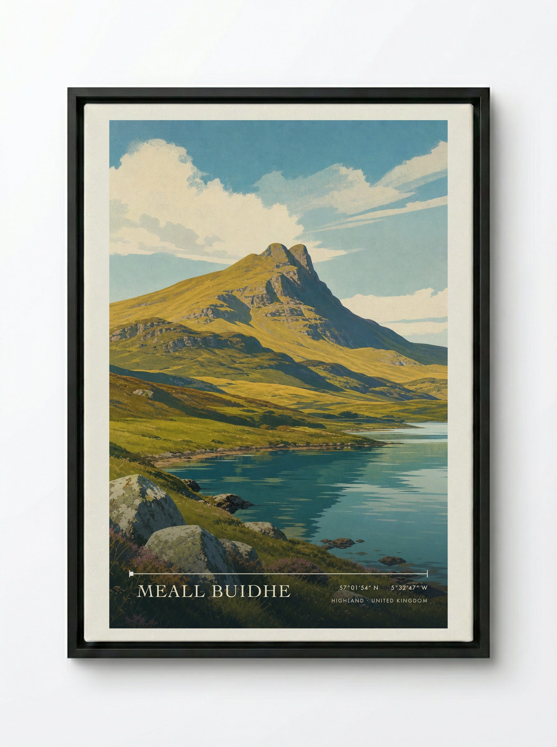 Meall Buidhe Highland United Kingdom Travel Poster - Framed Canvas Black