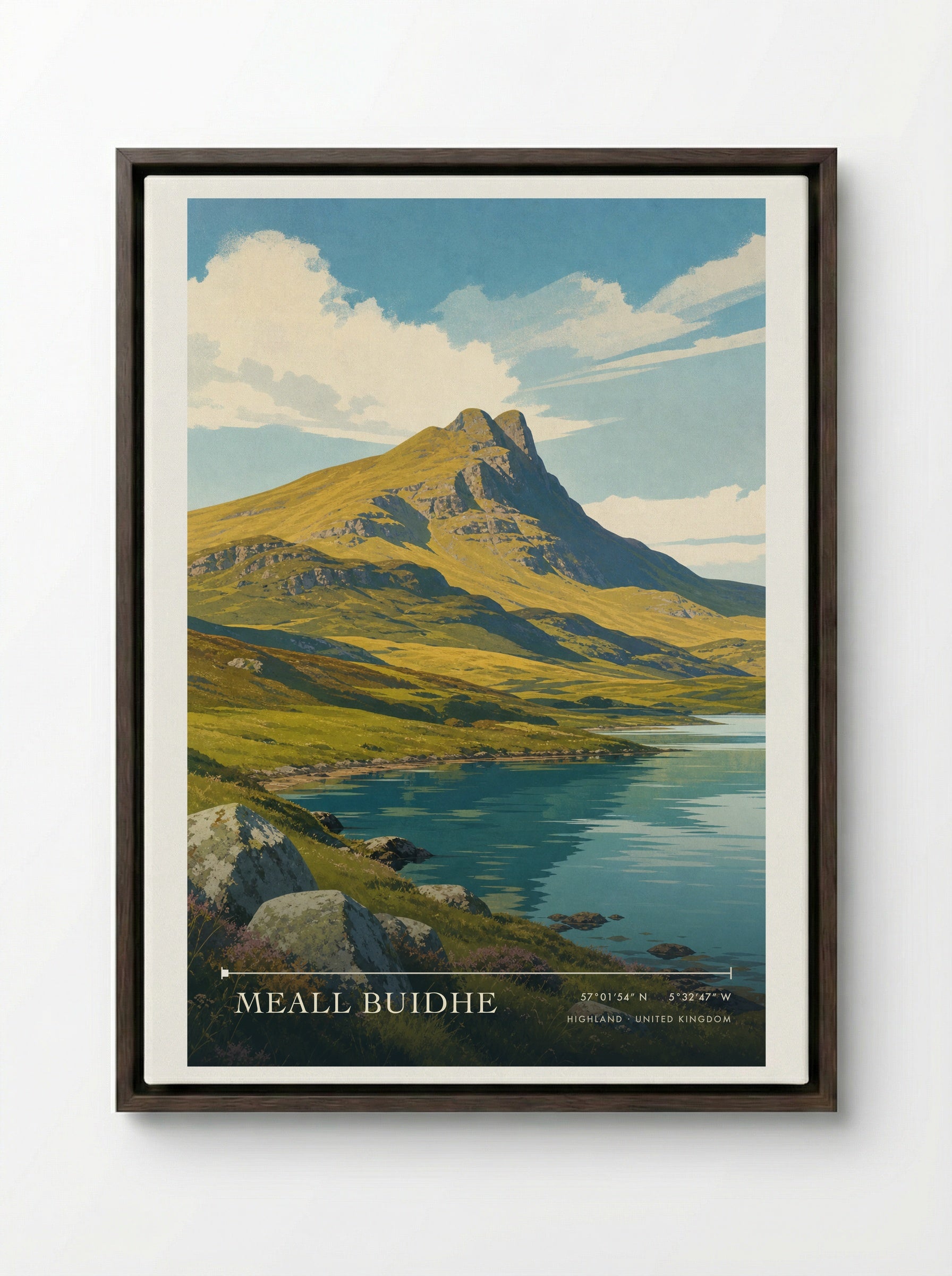 Meall Buidhe Highland United Kingdom Travel Poster - Framed Canvas Dark Wood