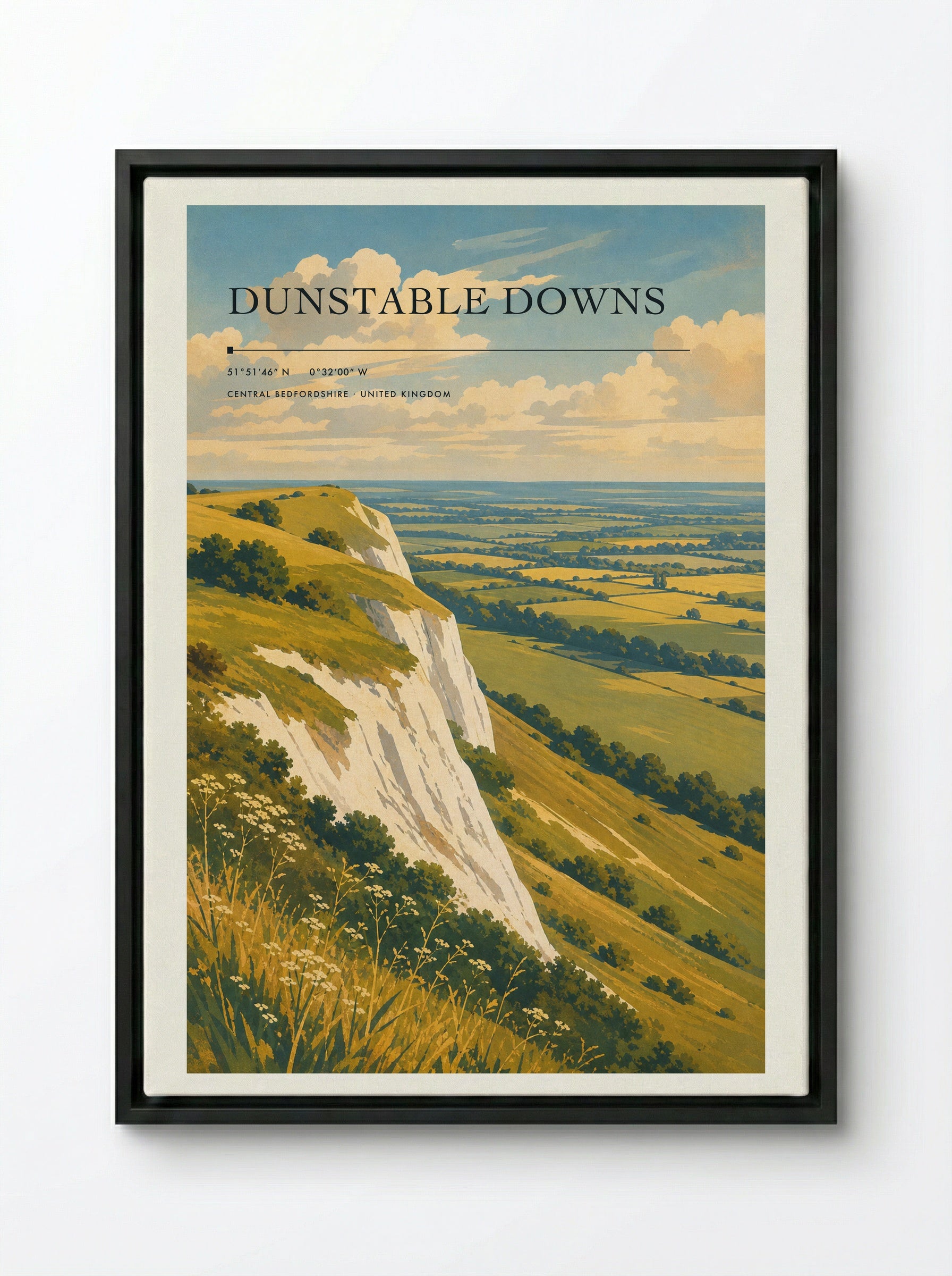 Dunstable Downs Central Bedfordshire United Kingdom Travel Poster - Framed Canvas Black