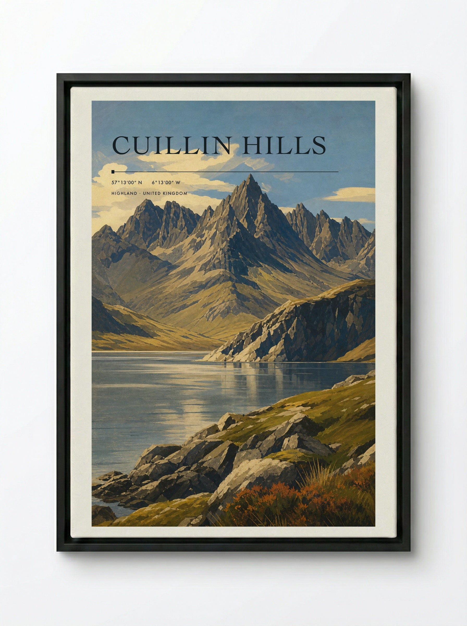Cuillin Hills Highland United Kingdom Travel Poster - Framed Canvas Black