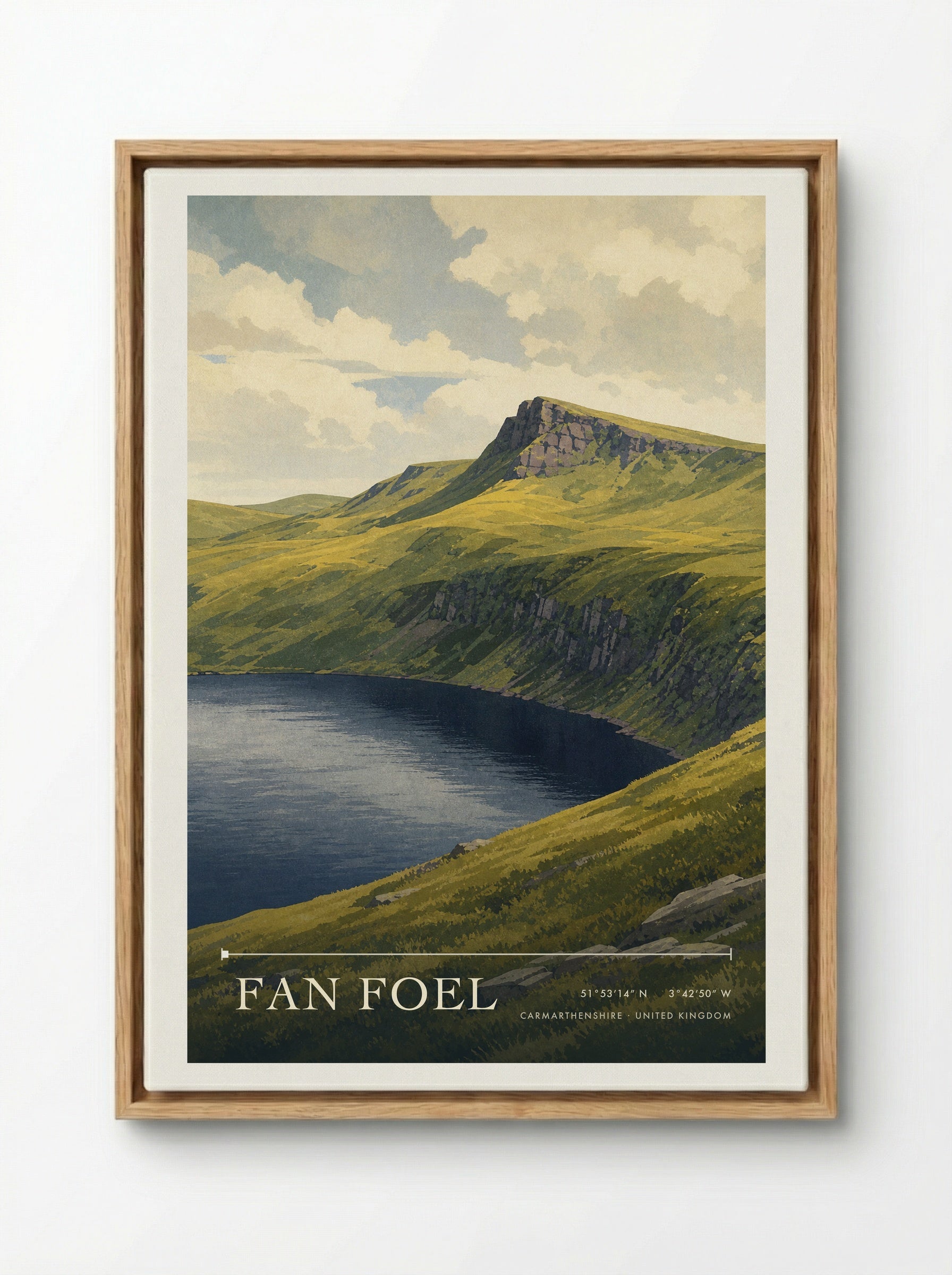 Fan Foel Carmarthenshire United Kingdom Travel Poster - Framed Canvas Wood
