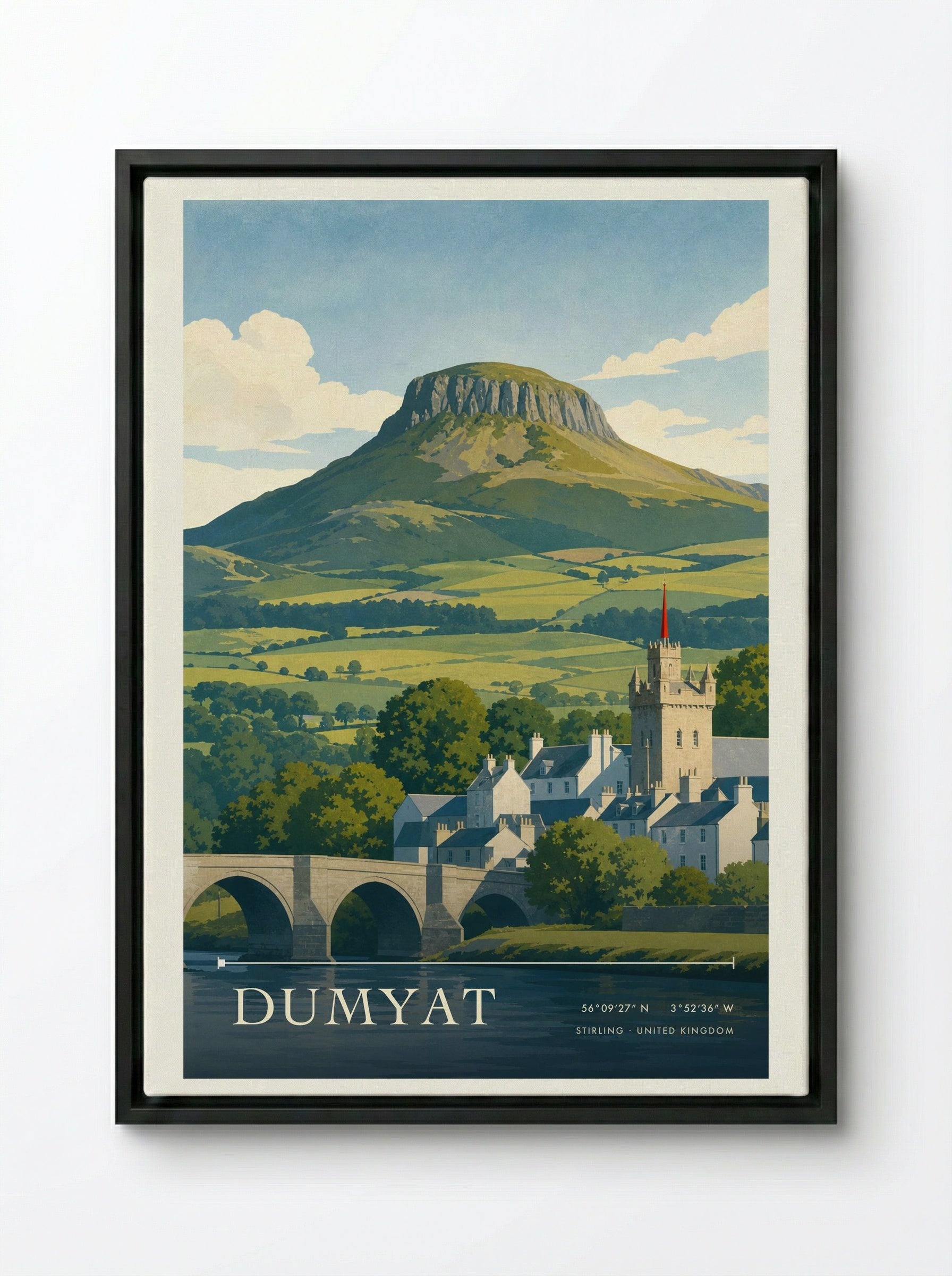 Dumyat Stirling United Kingdom Travel Poster - Framed Canvas Black