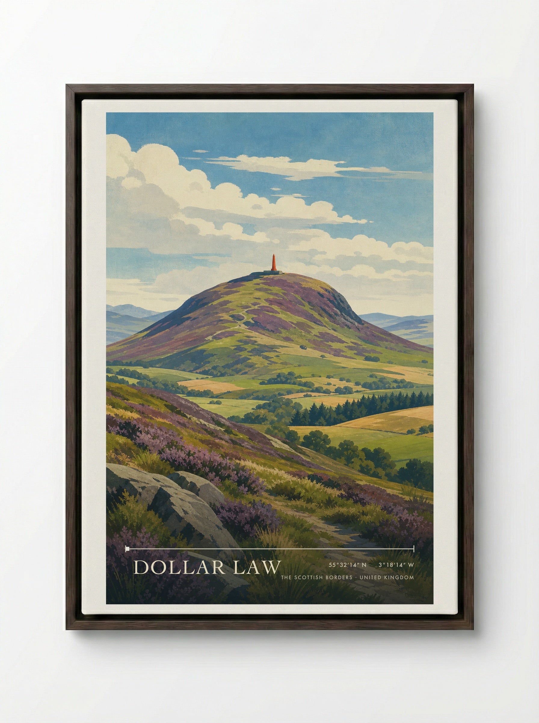 Dollar Law The Scottish Borders United Kingdom Travel Poster - Framed Canvas Dark Wood