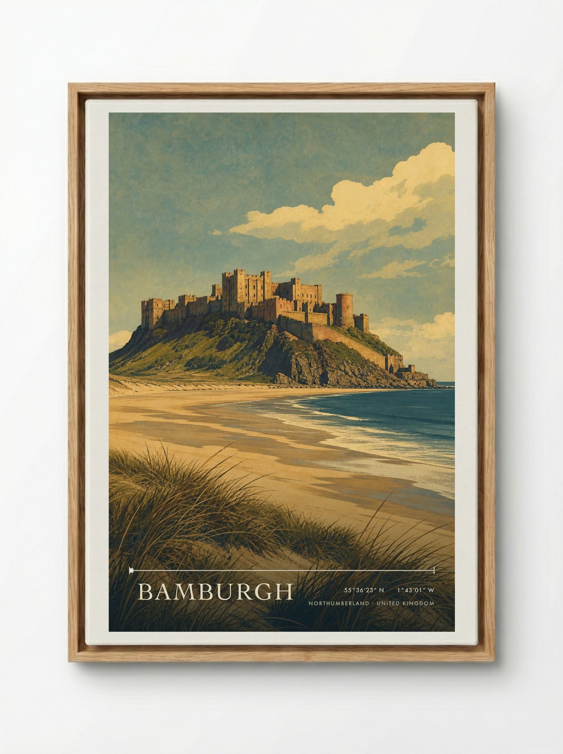 Bamburgh Northumberland United Kingdom Travel Poster - Framed Canvas Wood