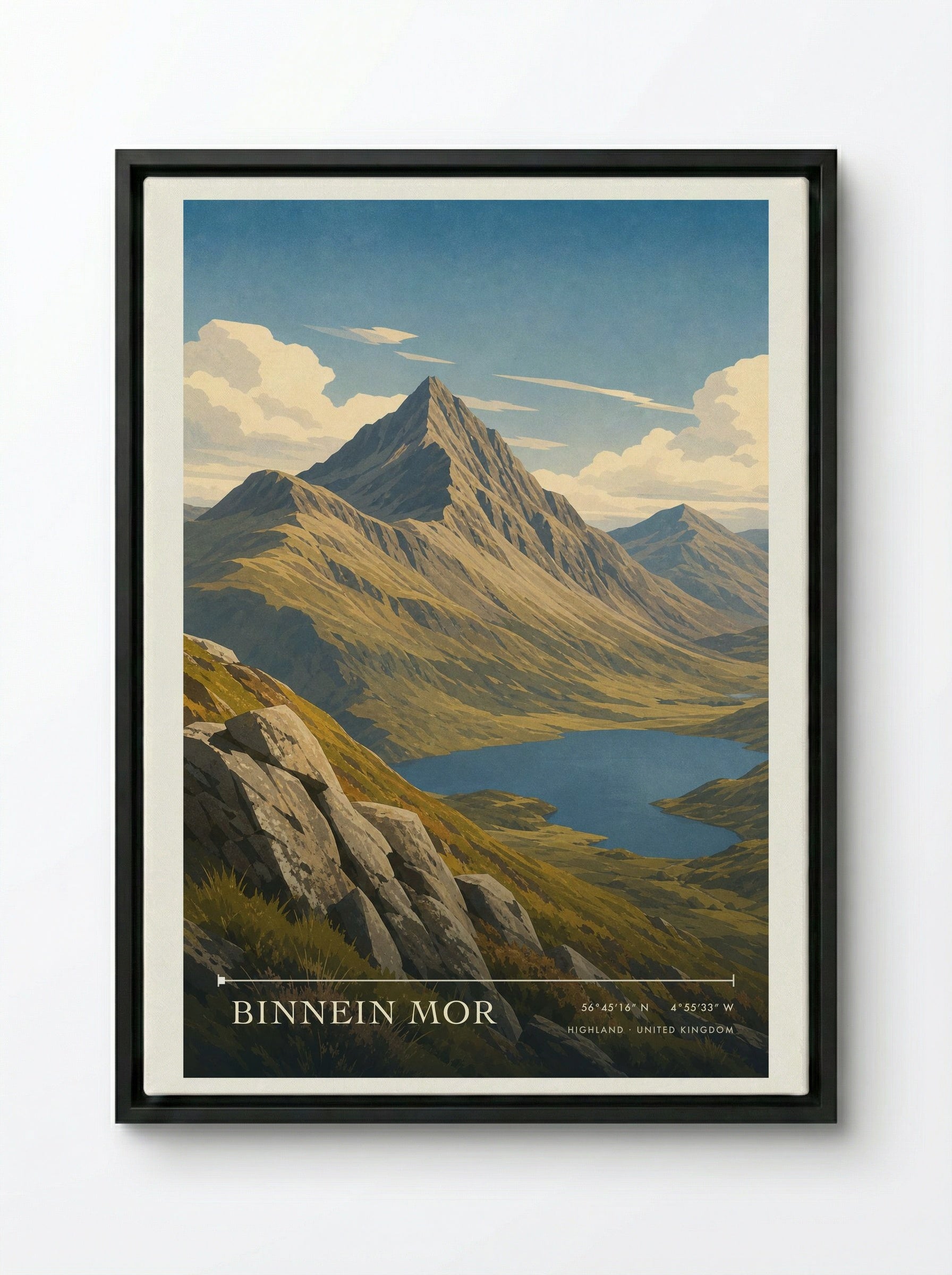 Binnein Mor Highland United Kingdom Travel Poster - Framed Canvas Black