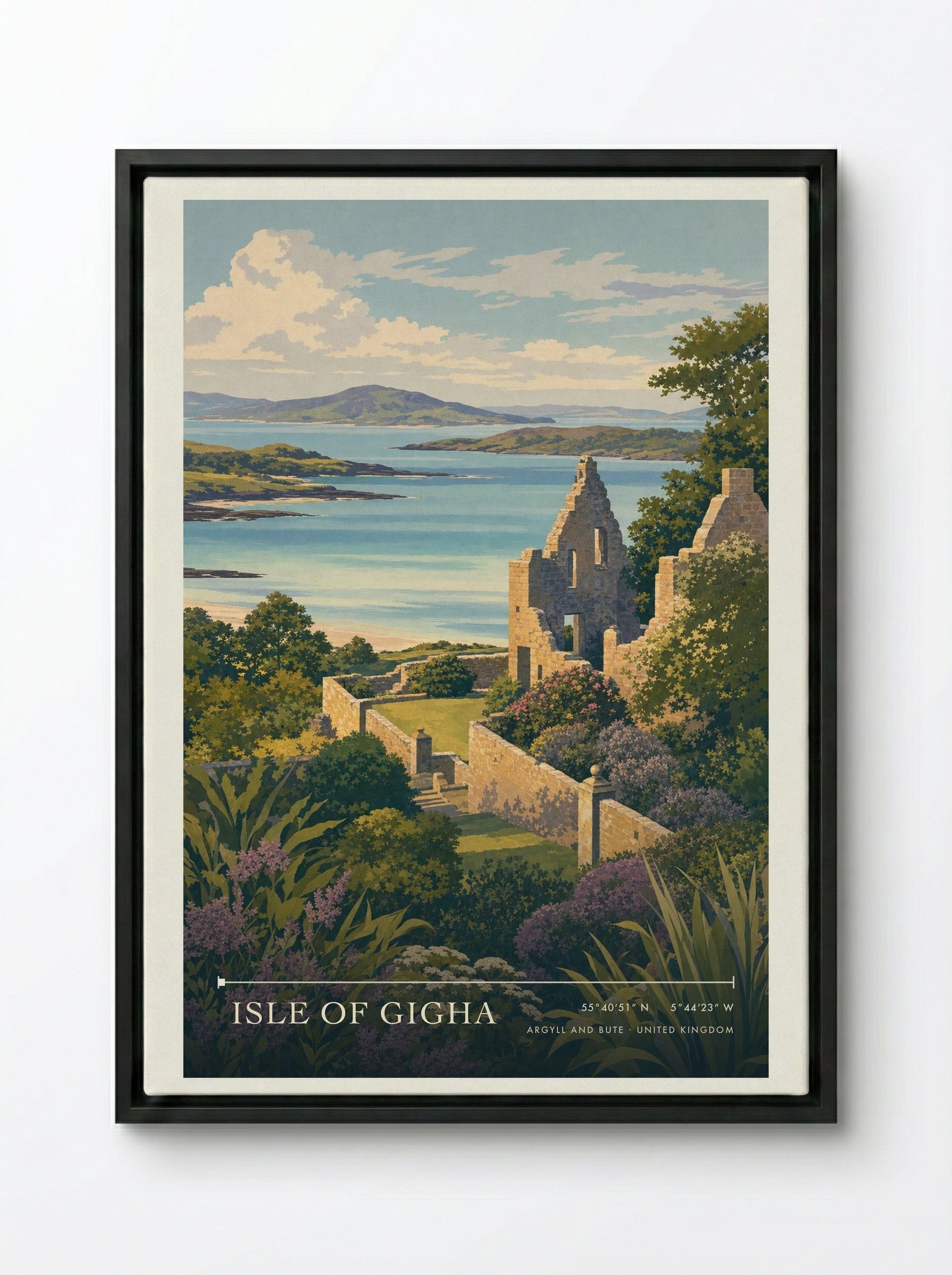 Isle of Gigha Argyll and Bute United Kingdom Travel Poster - Framed Canvas Black