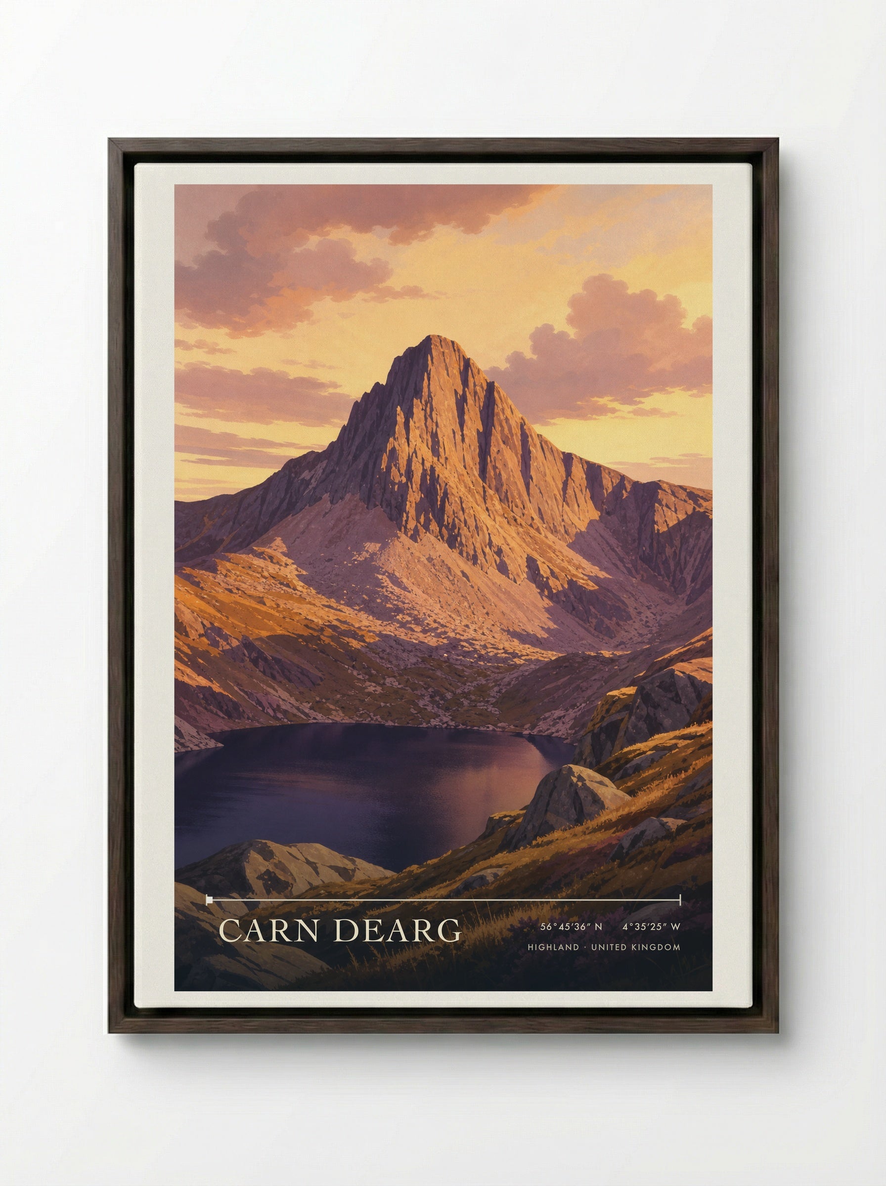 Carn Dearg Highland United Kingdom Travel Poster - Framed Canvas Dark Wood