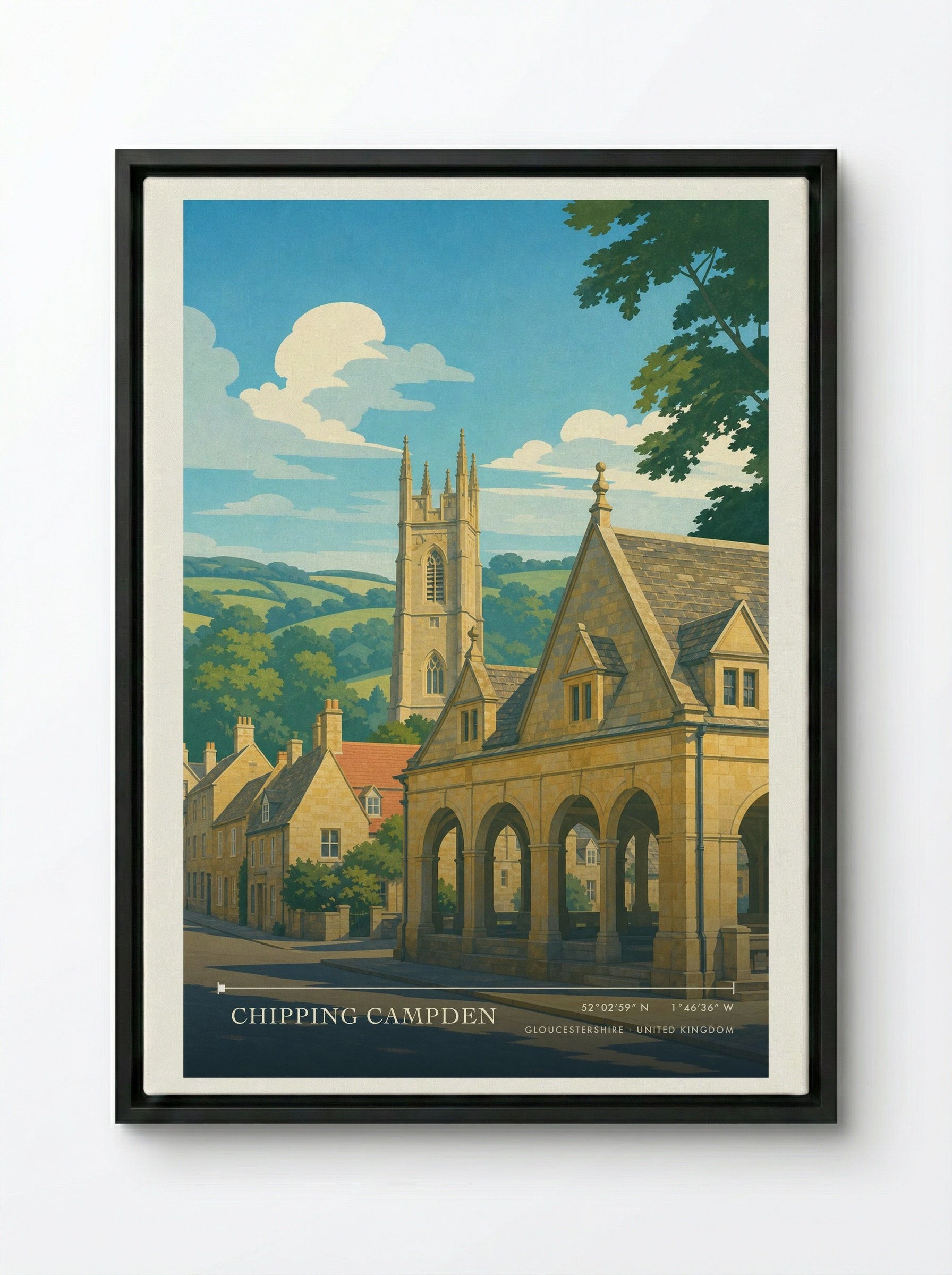Chipping Campden Gloucestershire United Kingdom Travel Poster - Framed Canvas Black