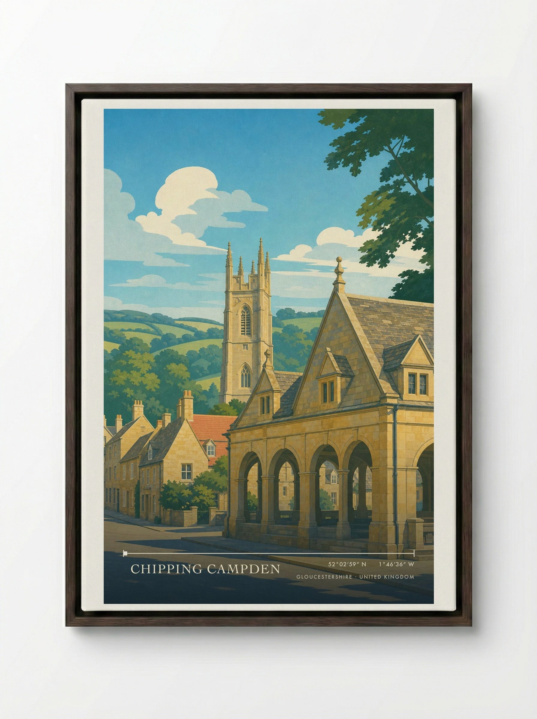 Chipping Campden Gloucestershire United Kingdom Travel Poster - Framed Canvas Dark Wood