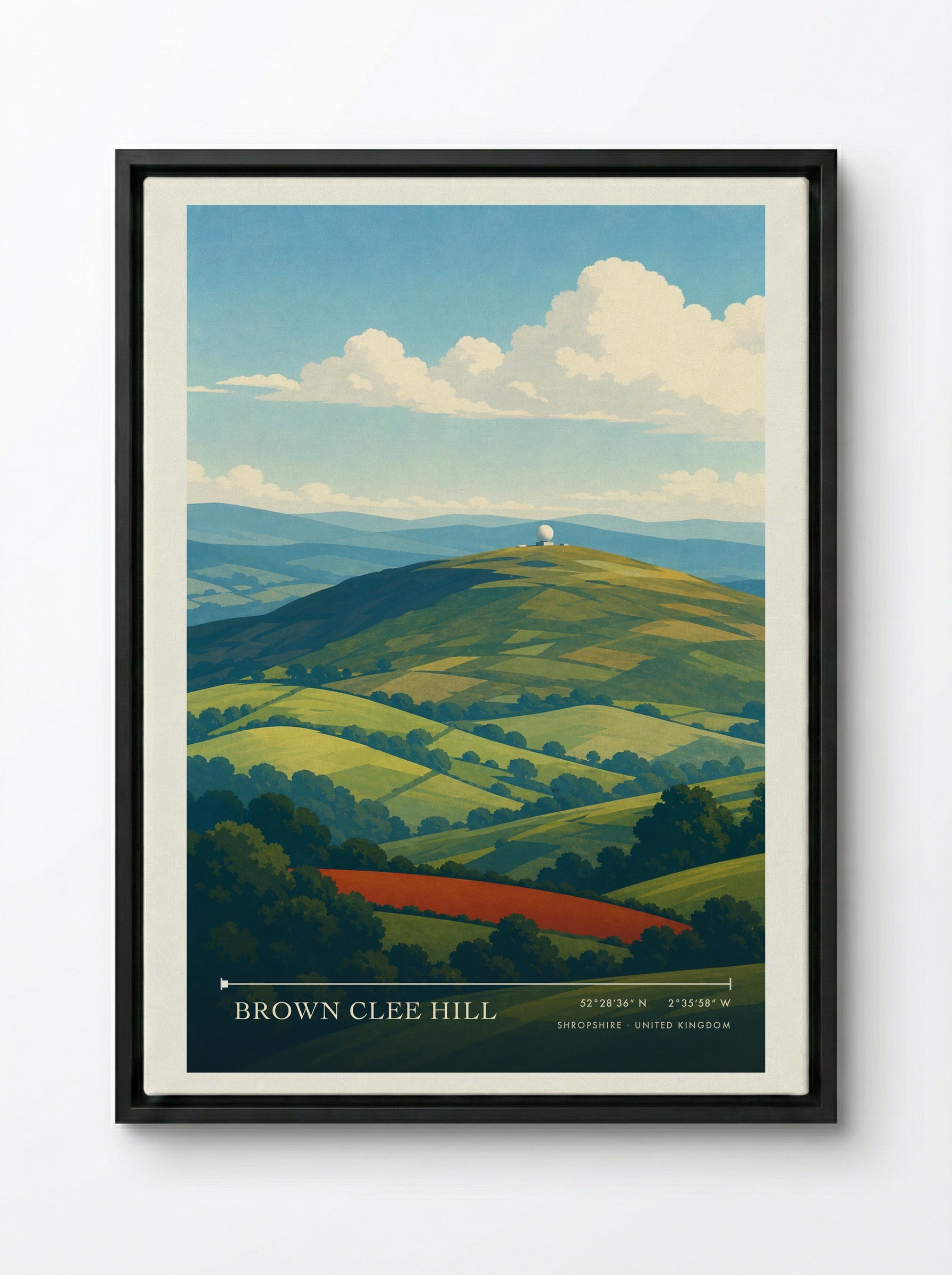Brown Clee Hill Shropshire United Kingdom Travel Poster - Framed Canvas Black
