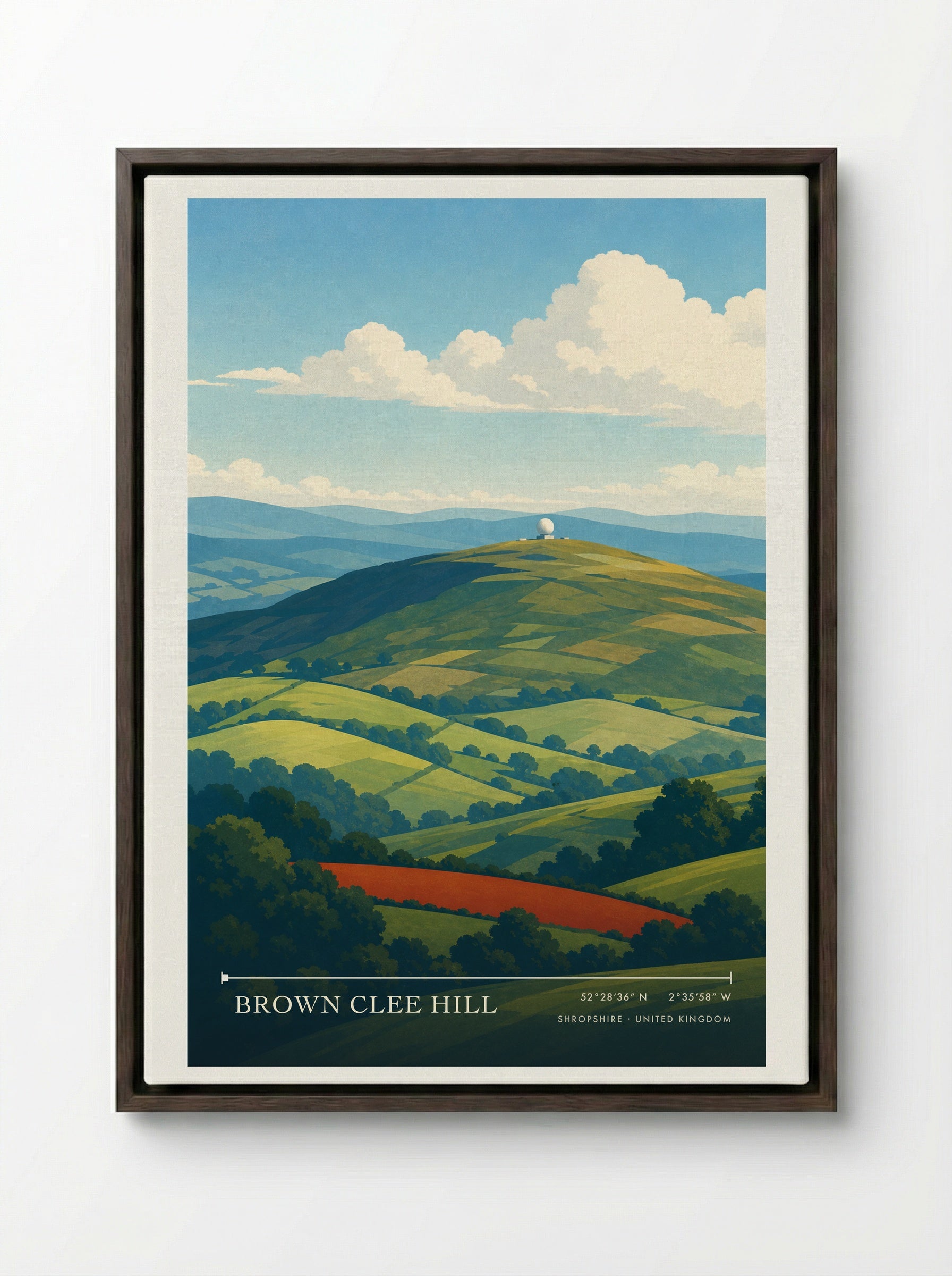 Brown Clee Hill Shropshire United Kingdom Travel Poster - Framed Canvas Dark Wood