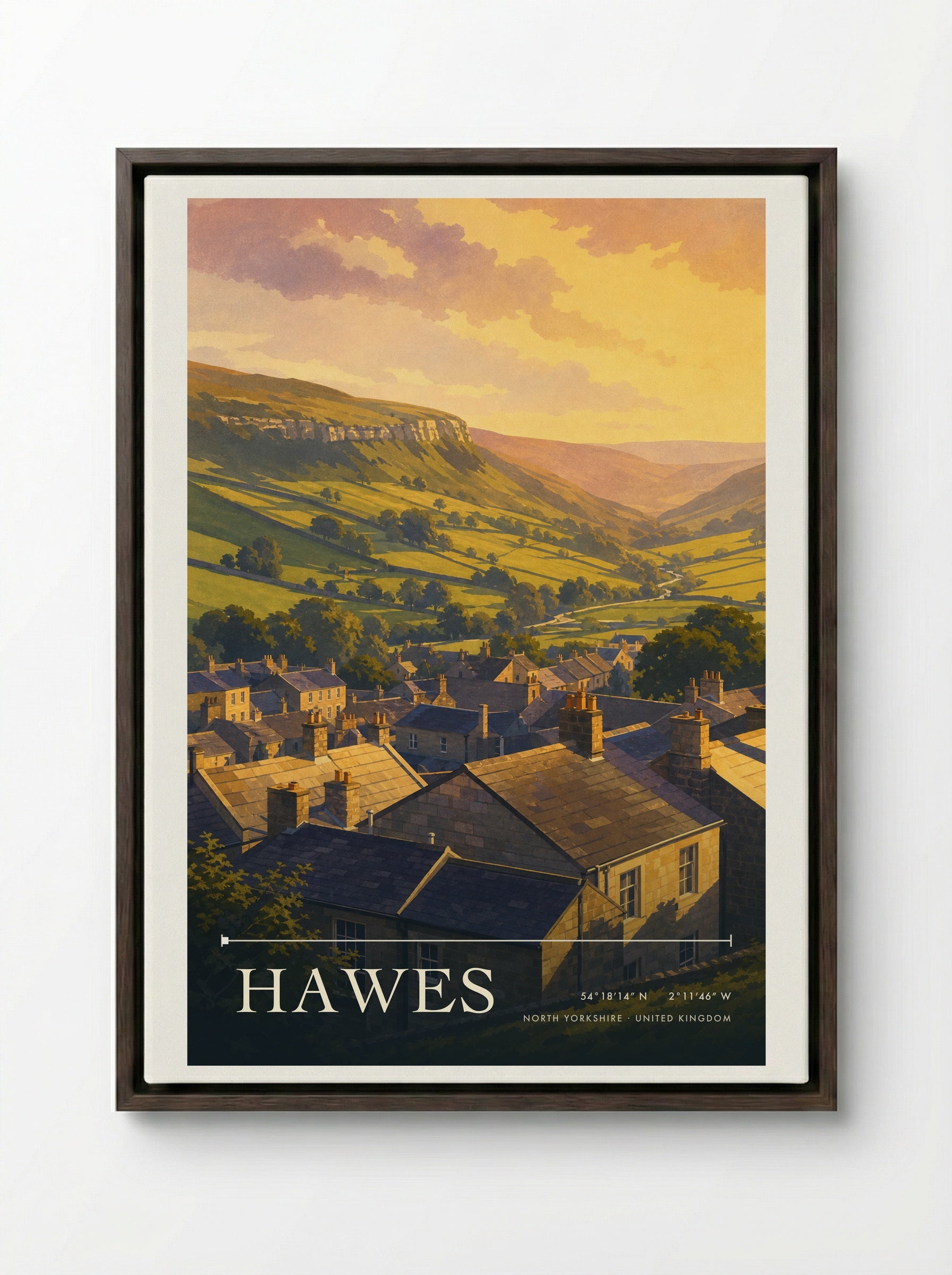 Hawes North Yorkshire United Kingdom Travel Poster - Framed Canvas Dark Wood