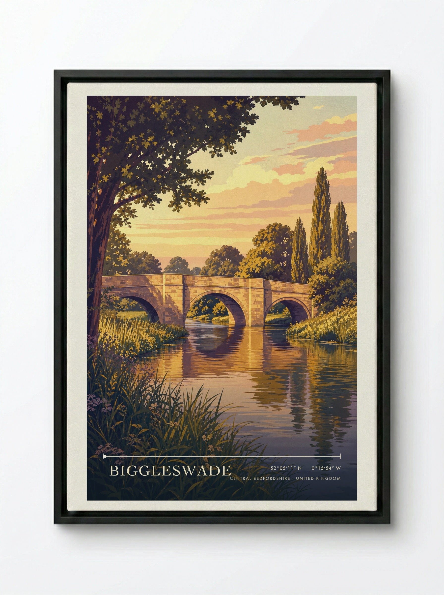 Biggleswade Central Bedfordshire United Kingdom Travel Poster - Framed Canvas Black