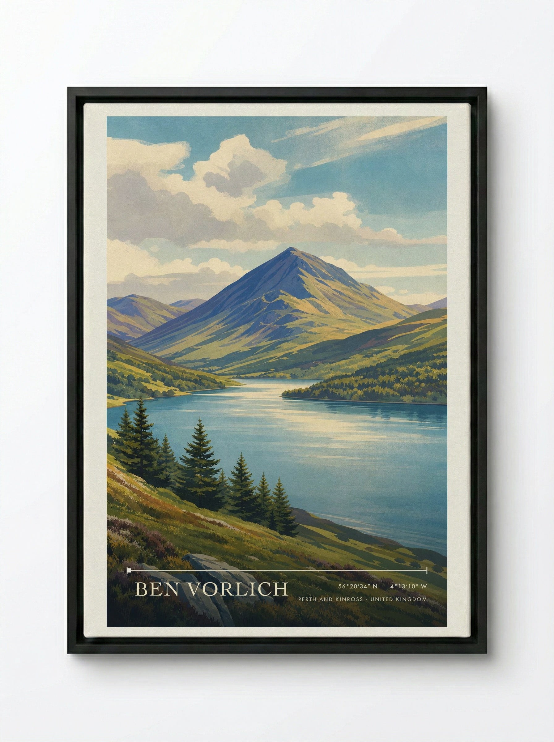 Ben Vorlich Perth and Kinross United Kingdom Travel Poster - Framed Canvas Black