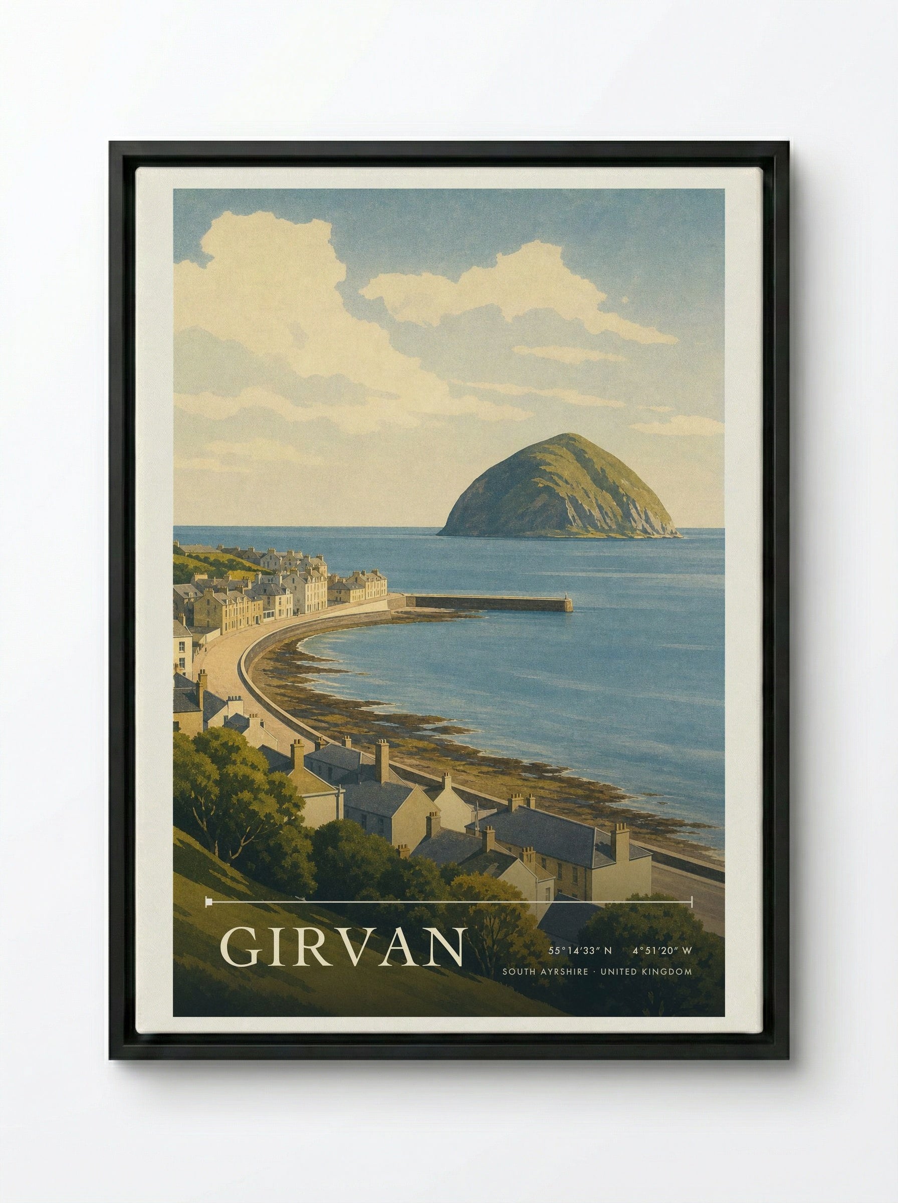 Girvan South Ayrshire United Kingdom Travel Poster - Framed Canvas Black