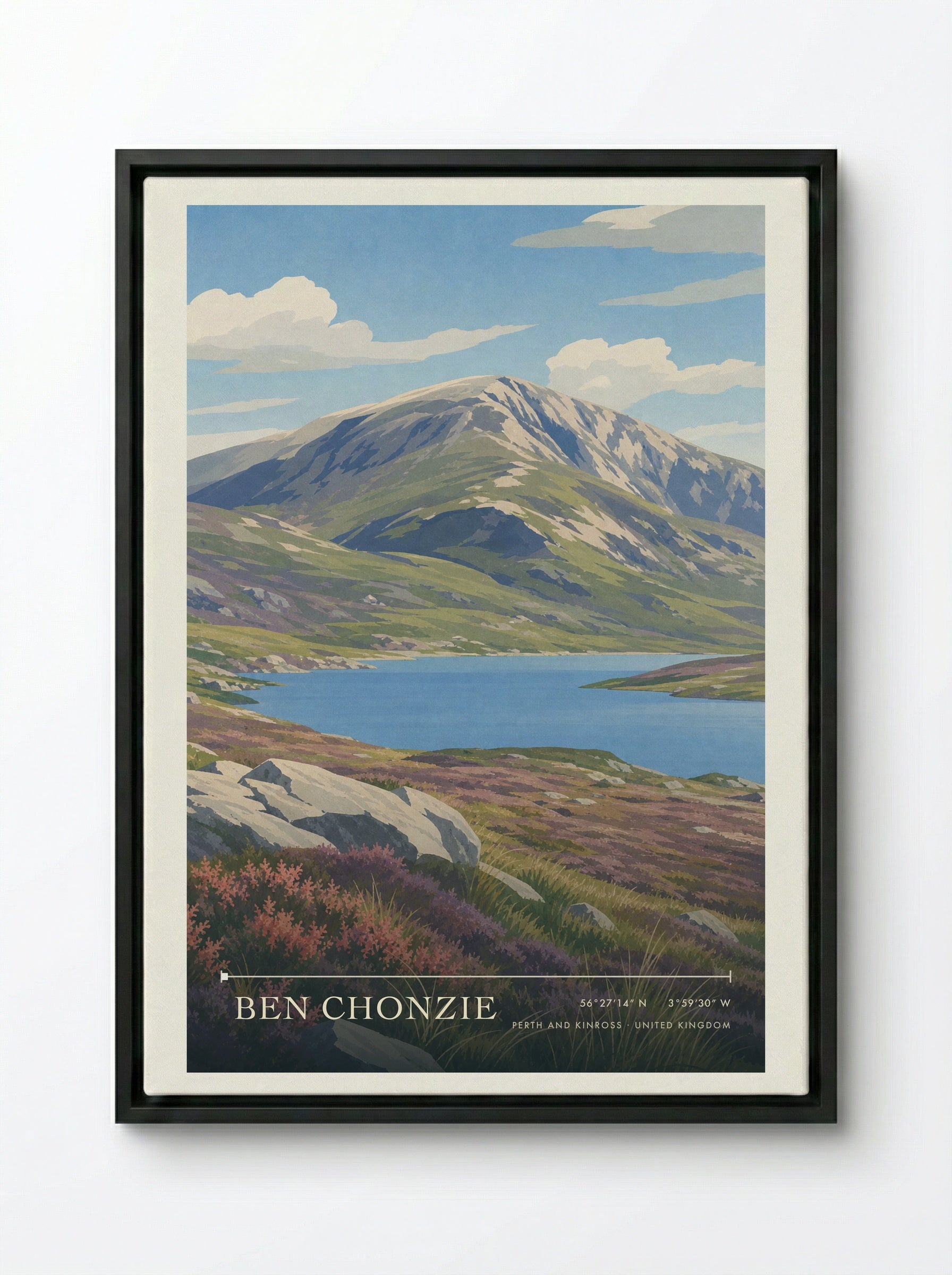 Ben Chonzie Perth and Kinross United Kingdom Travel Poster - Framed Canvas Black