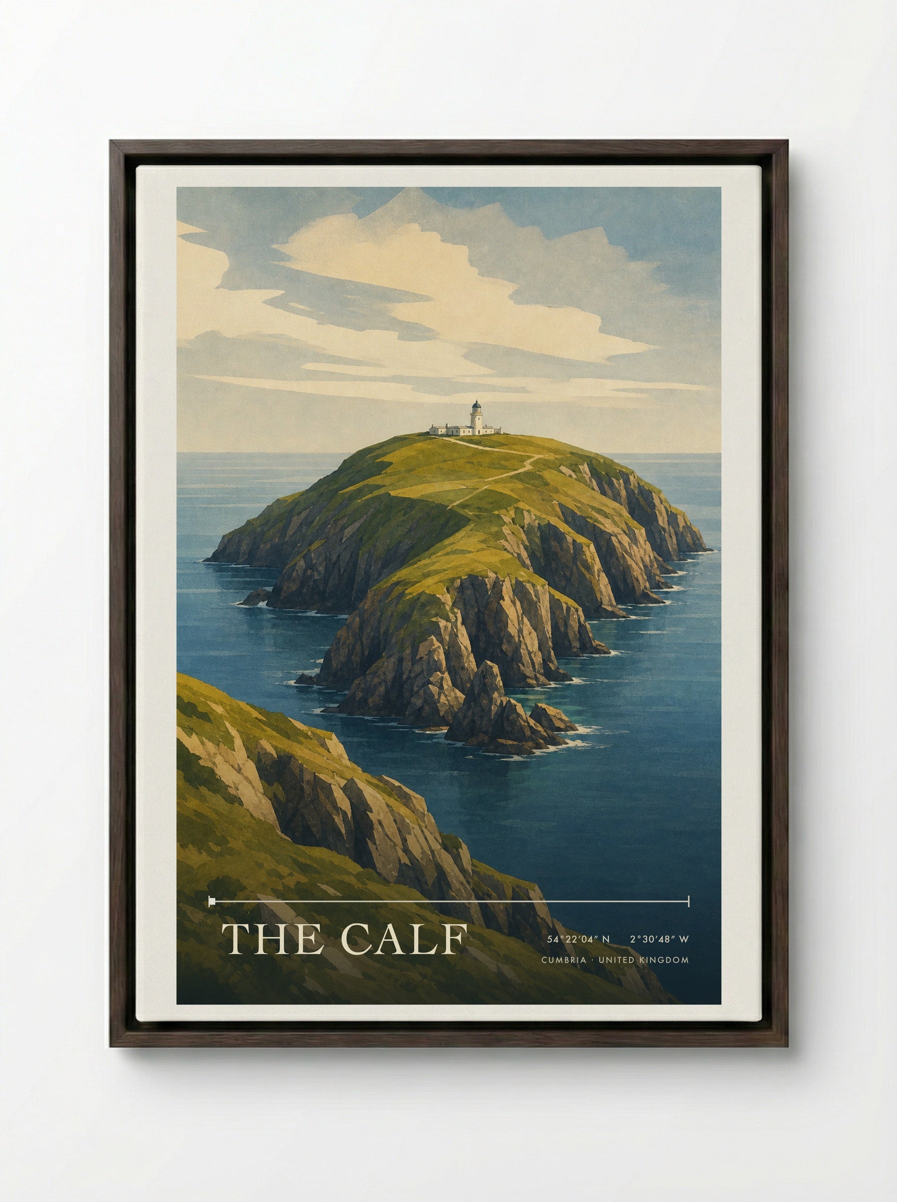 The Calf Cumbria United Kingdom Travel Poster - Framed Canvas Dark Wood