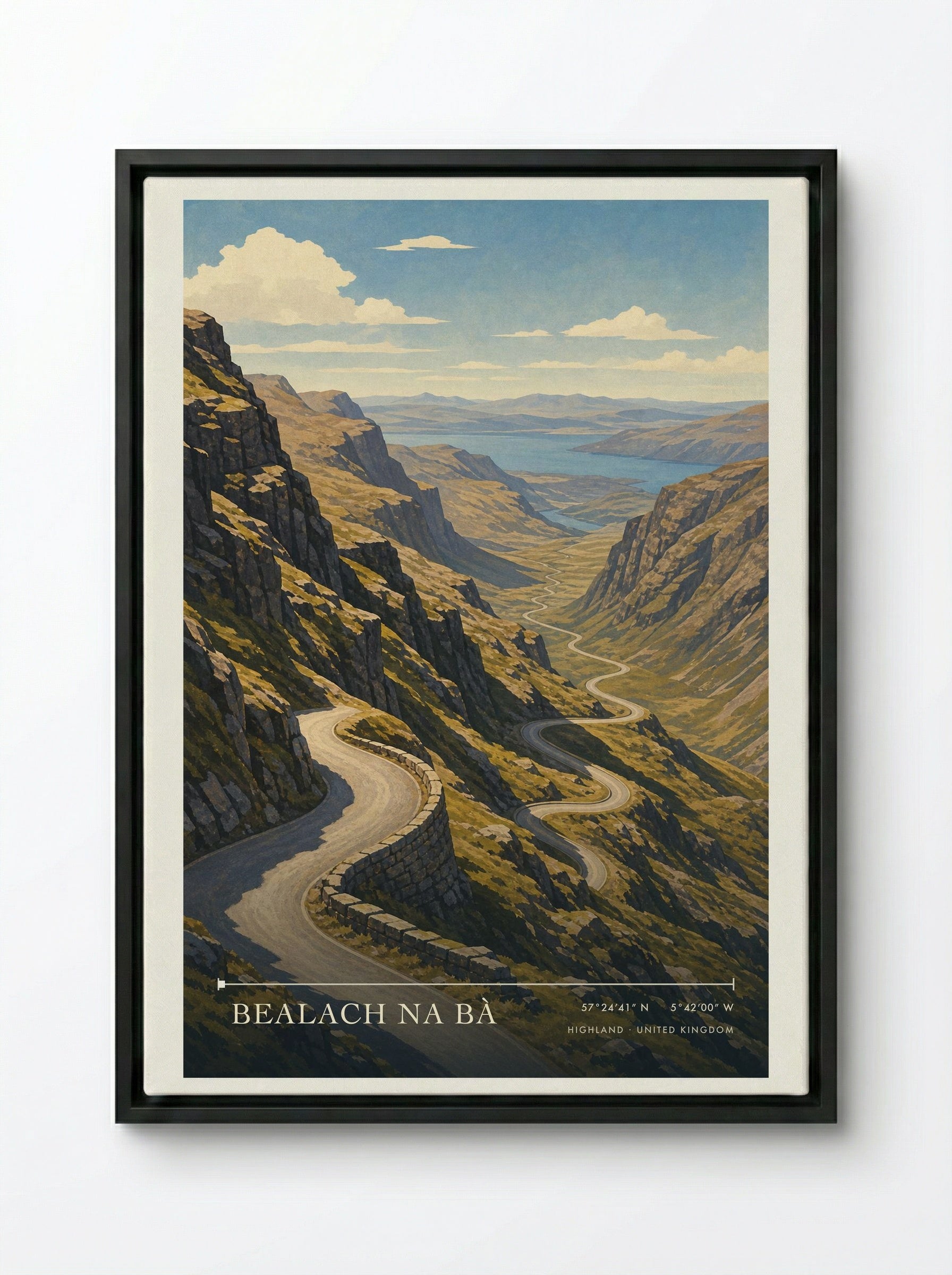 Bealach na Bà Highland United Kingdom Travel Poster - Framed Canvas Black