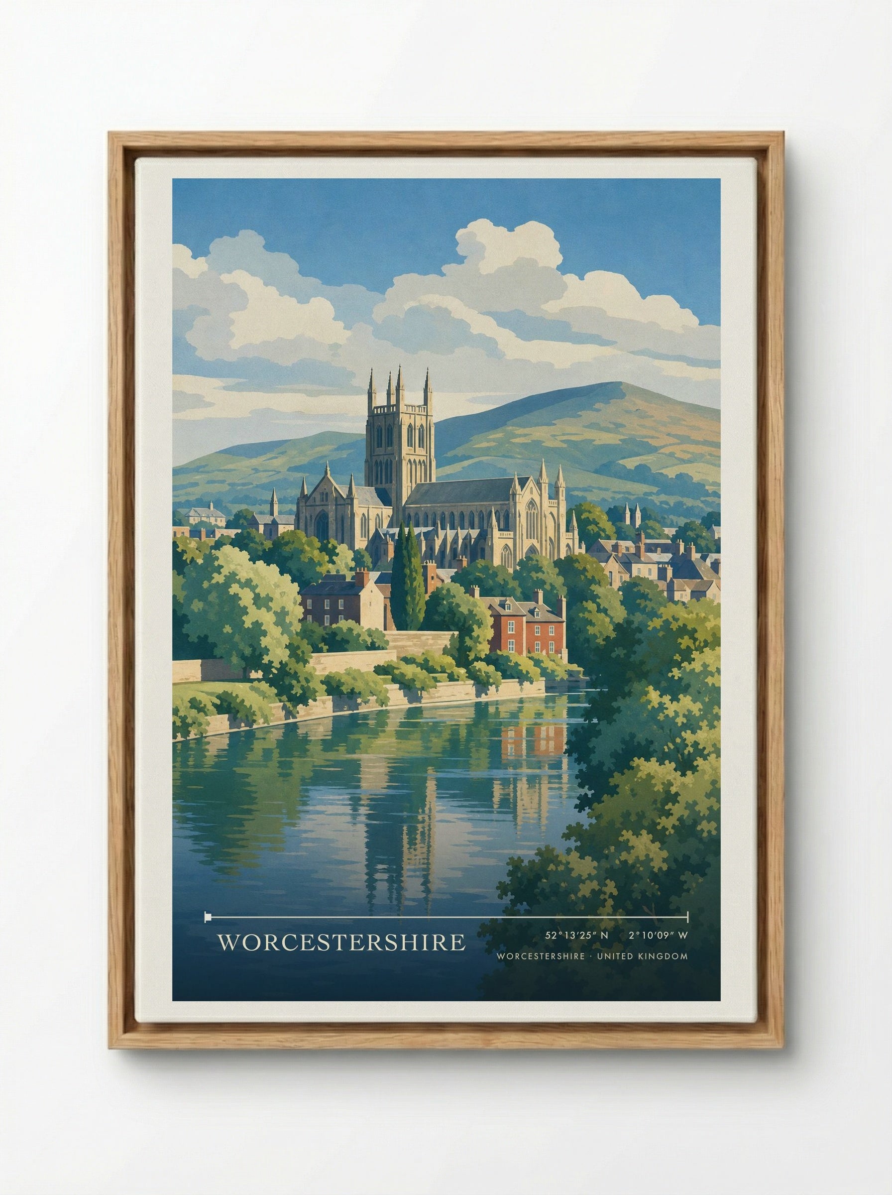 Worcestershire United Kingdom Travel Poster - Framed Canvas Wood