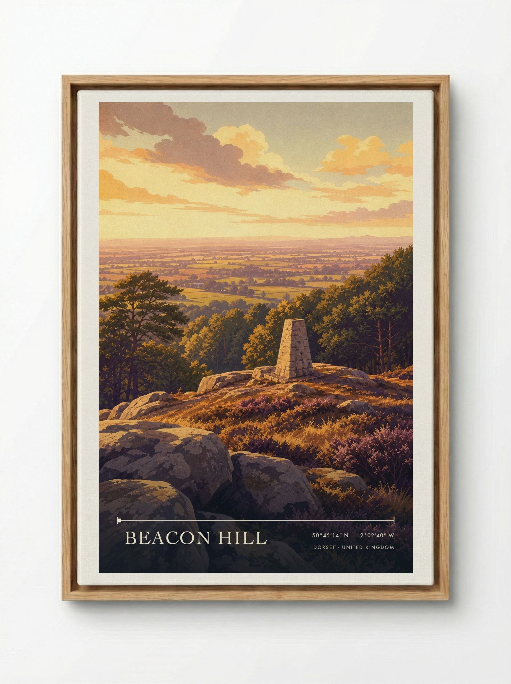 Beacon Hill Dorset United Kingdom Travel Poster - Framed Canvas Wood