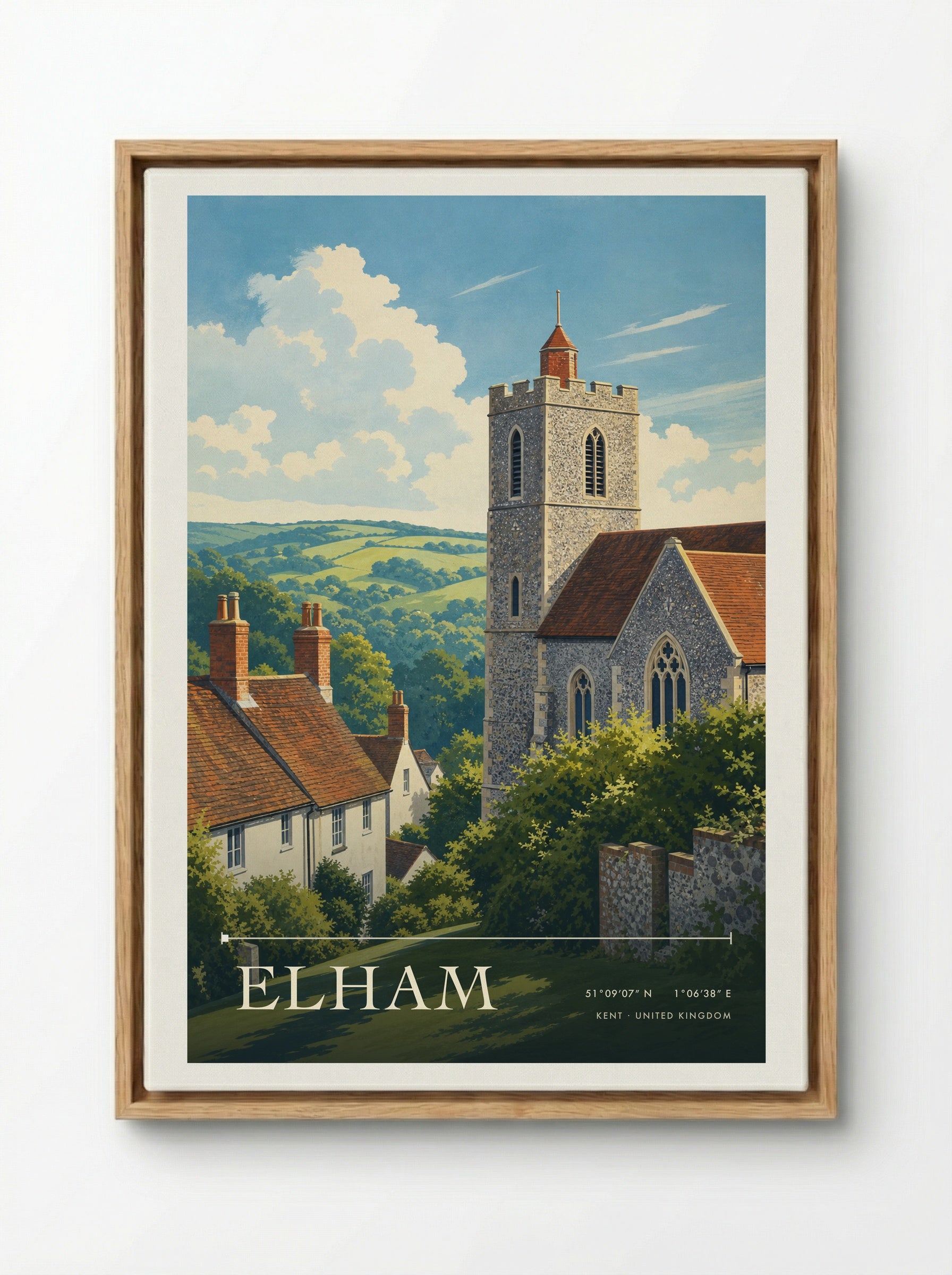Elham Kent United Kingdom Travel Poster - Framed Canvas Wood