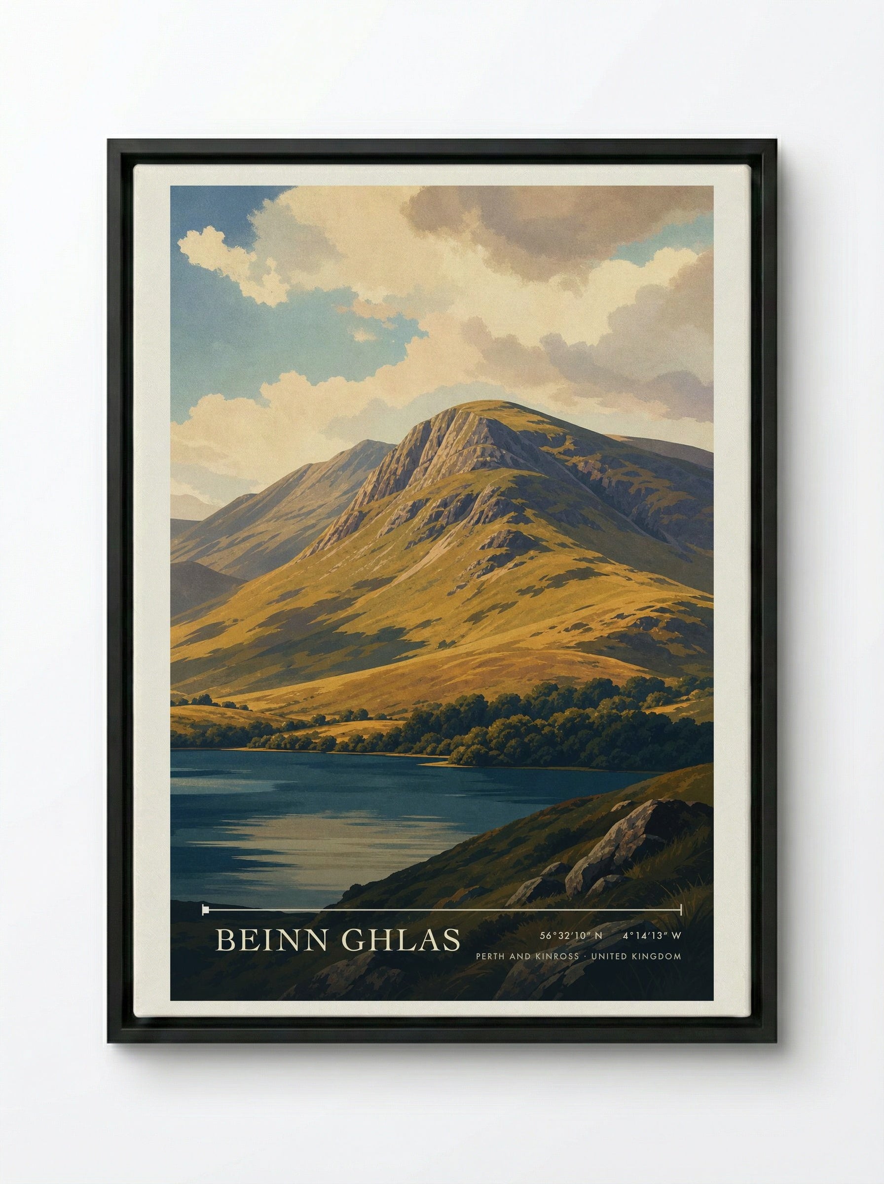 Beinn Ghlas Perth and Kinross United Kingdom Travel Poster - Framed Canvas Black