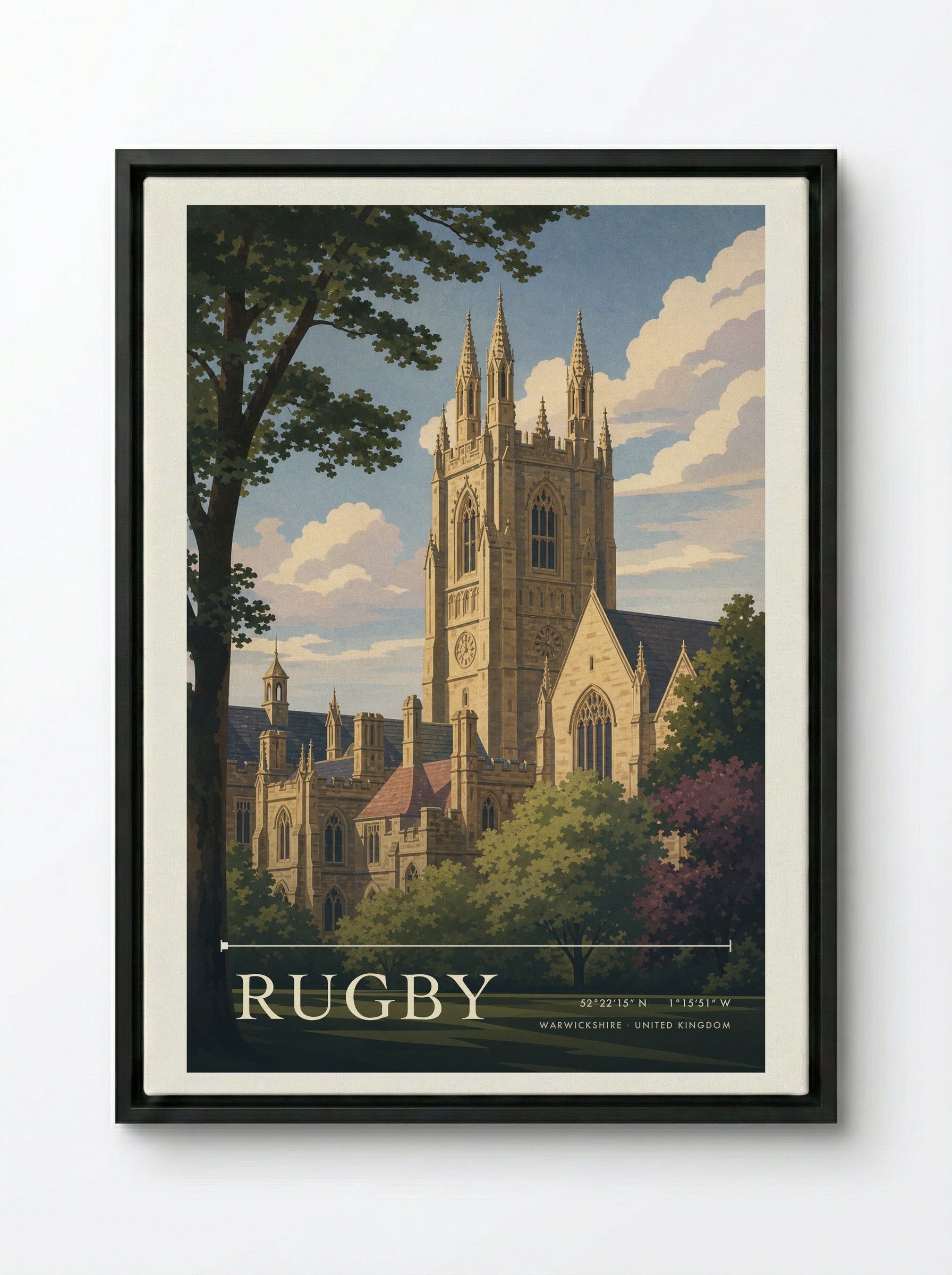 Rugby Warwickshire United Kingdom Travel Poster - Framed Canvas Black