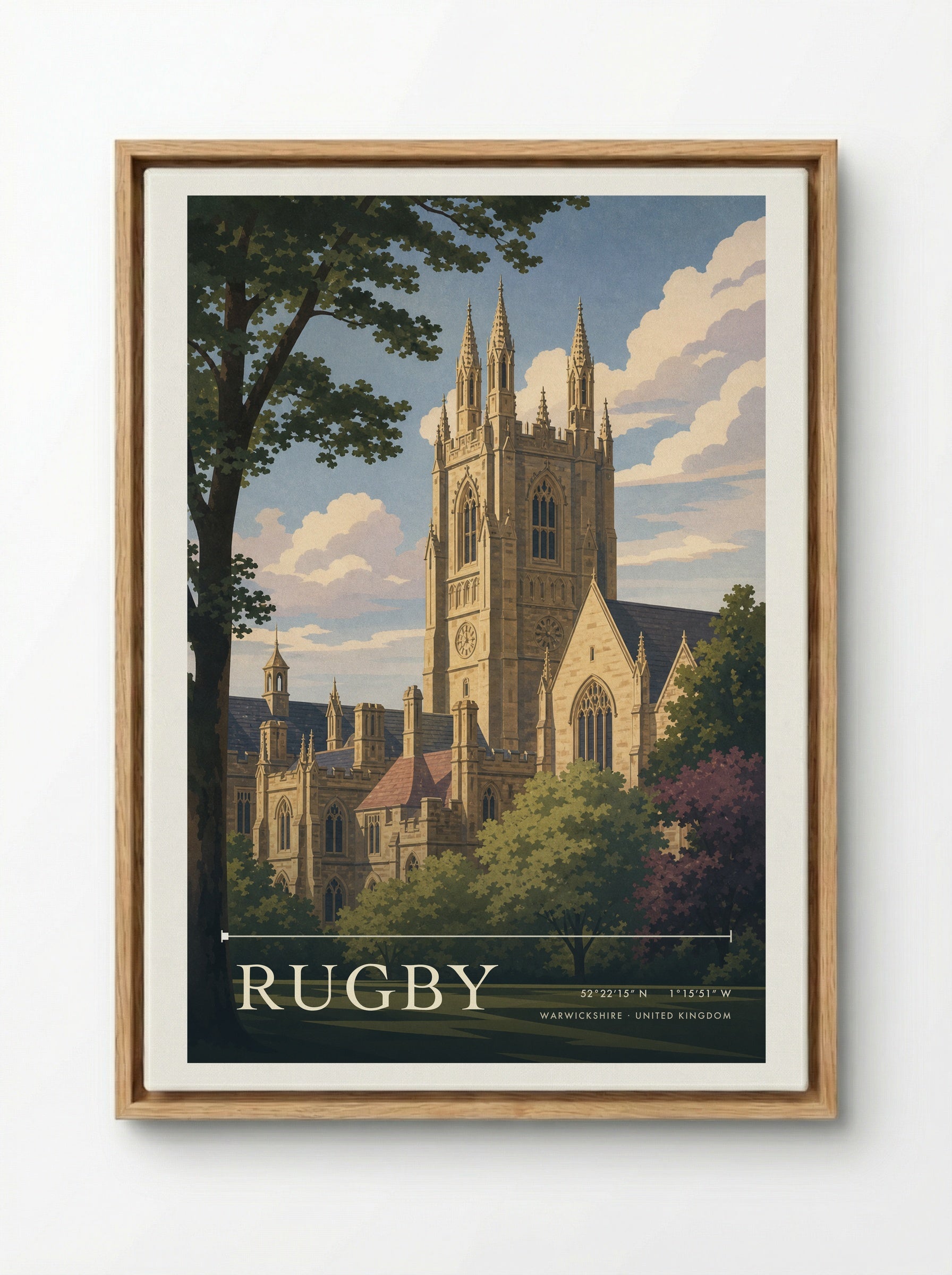 Rugby Warwickshire United Kingdom Travel Poster - Framed Canvas Wood