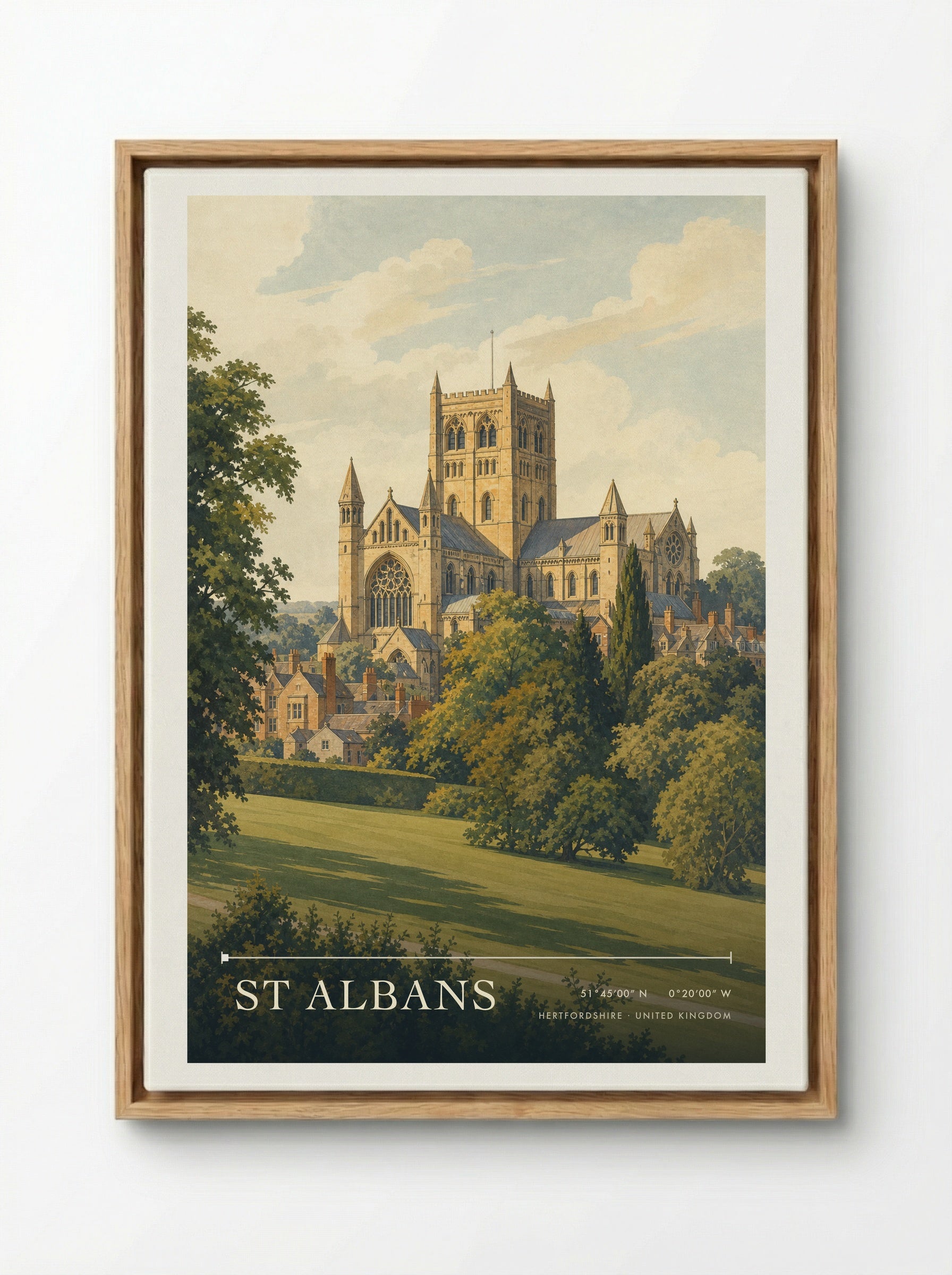 St Albans Hertfordshire United Kingdom Travel Poster - Framed Canvas Wood