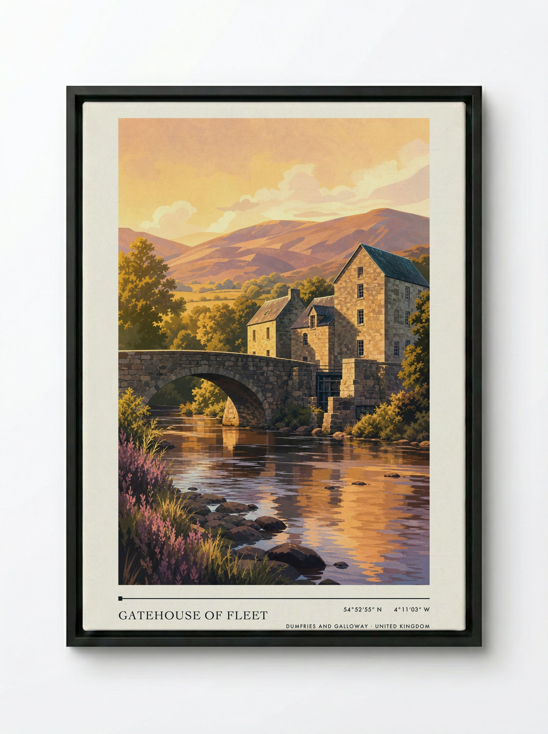 Gatehouse of Fleet Dumfries and Galloway United Kingdom Travel Poster - Framed Canvas Black