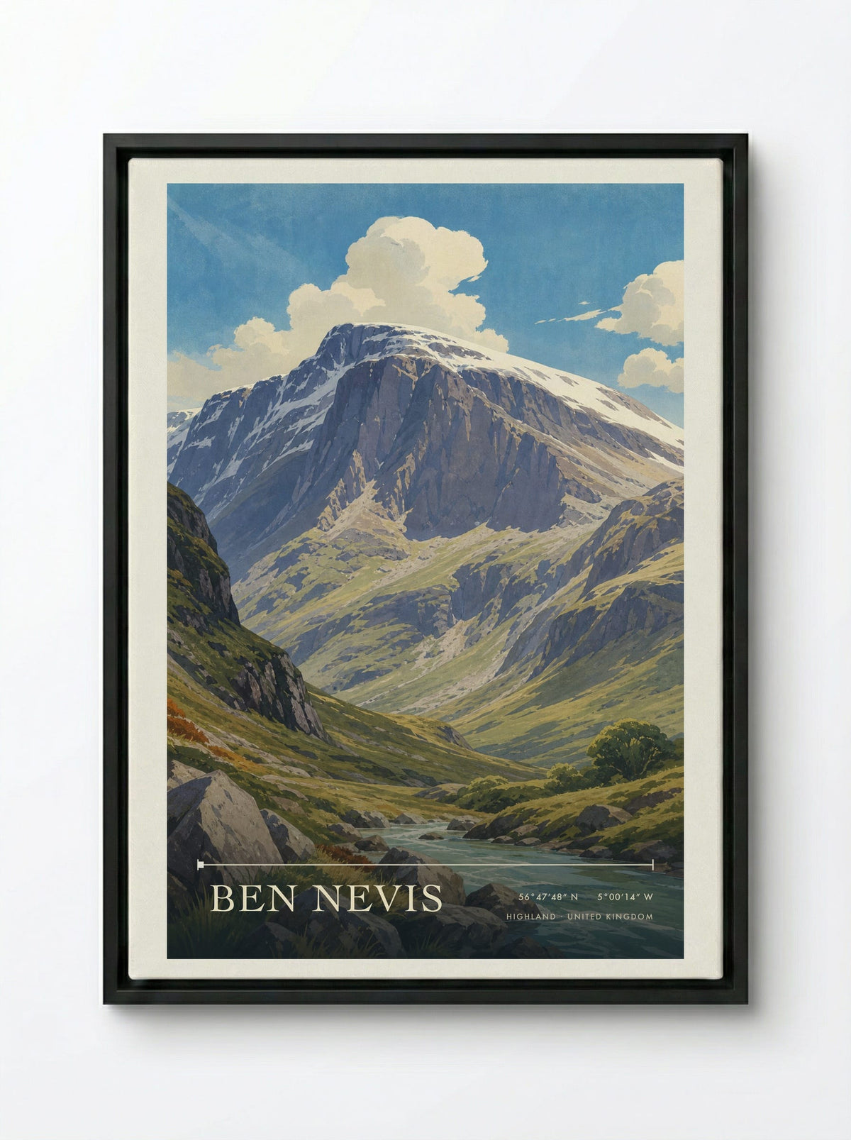 Ben Nevis Highland United Kingdom Travel Poster - Framed Canvas Black
