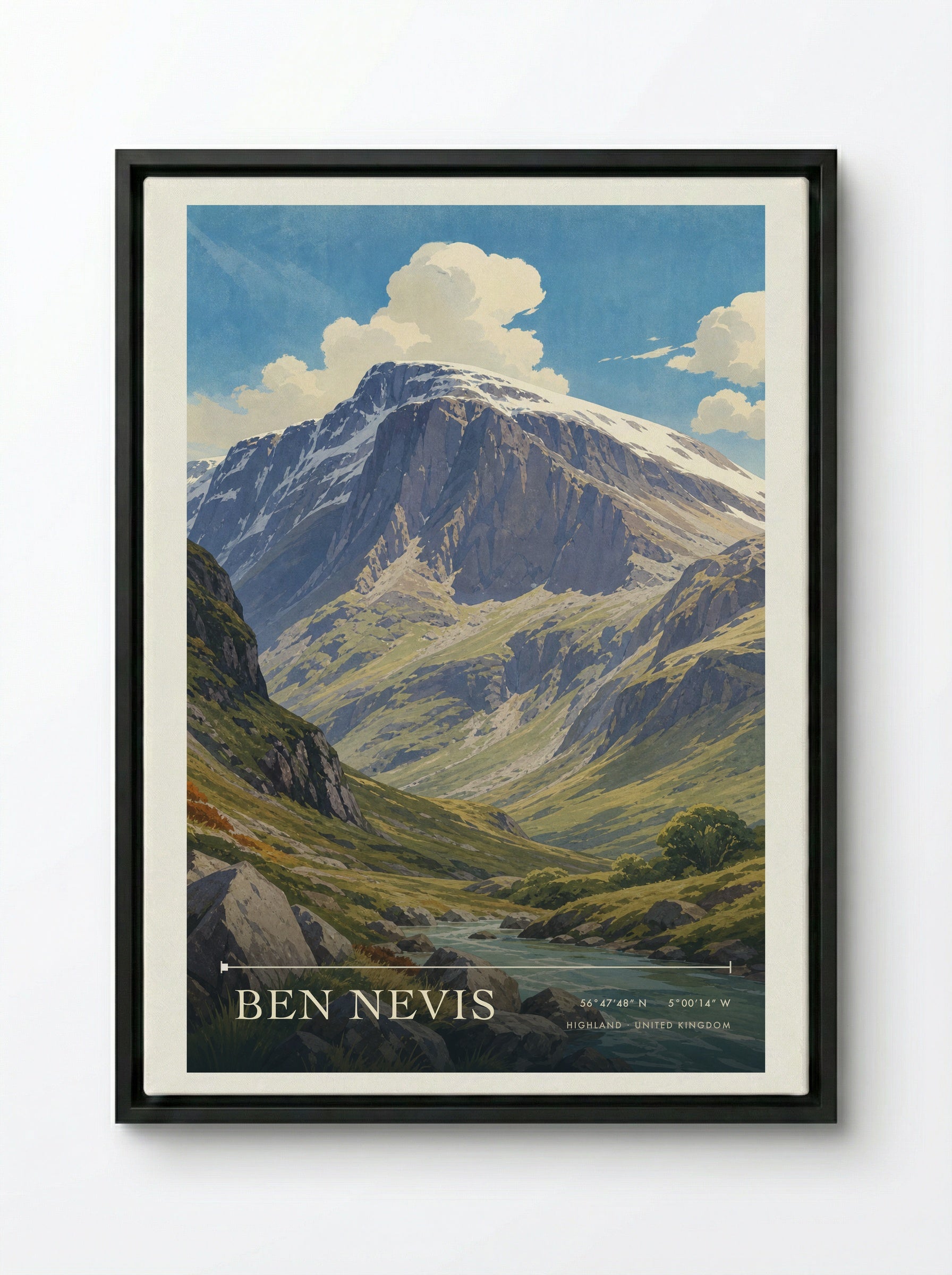 Ben Nevis Highland United Kingdom Travel Poster - Framed Canvas Black