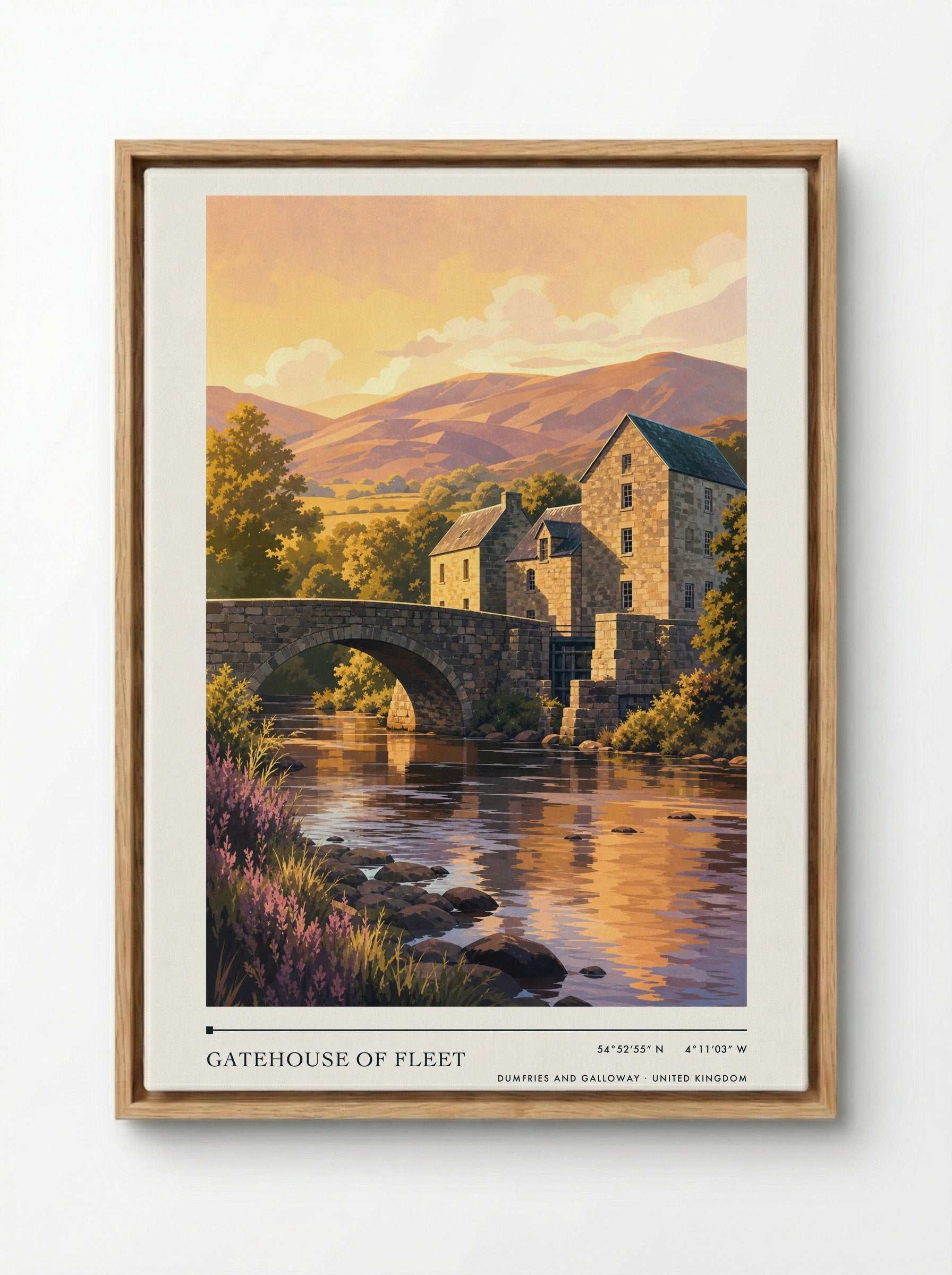 Gatehouse of Fleet Dumfries and Galloway United Kingdom Travel Poster - Framed Canvas Wood