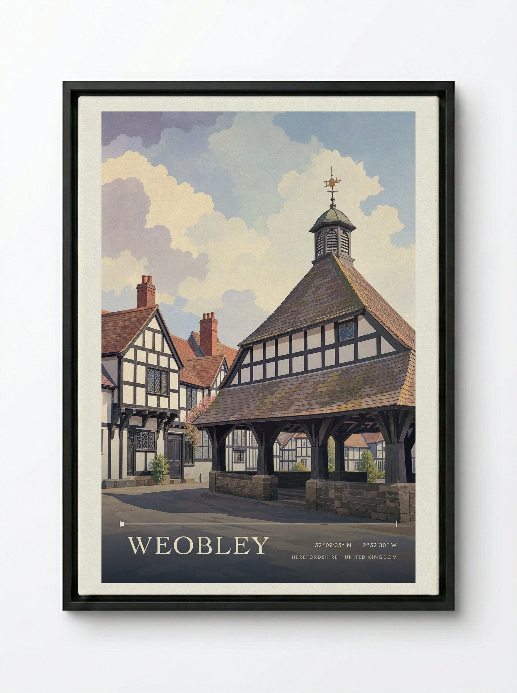 Weobley Herefordshire United Kingdom Travel Poster - Framed Canvas Black