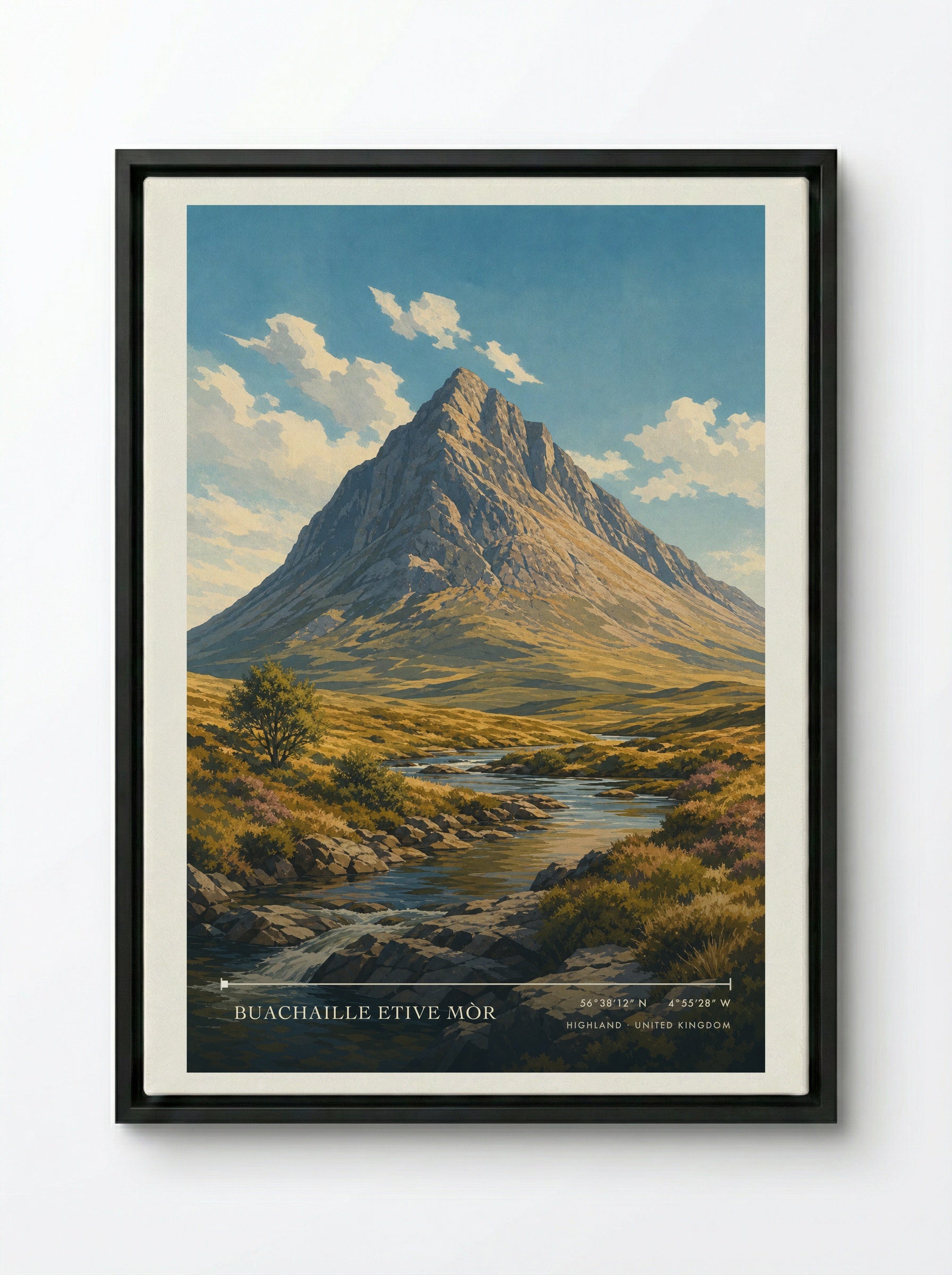 Buachaille Etive Mòr Highland United Kingdom Travel Poster - Framed Canvas Black