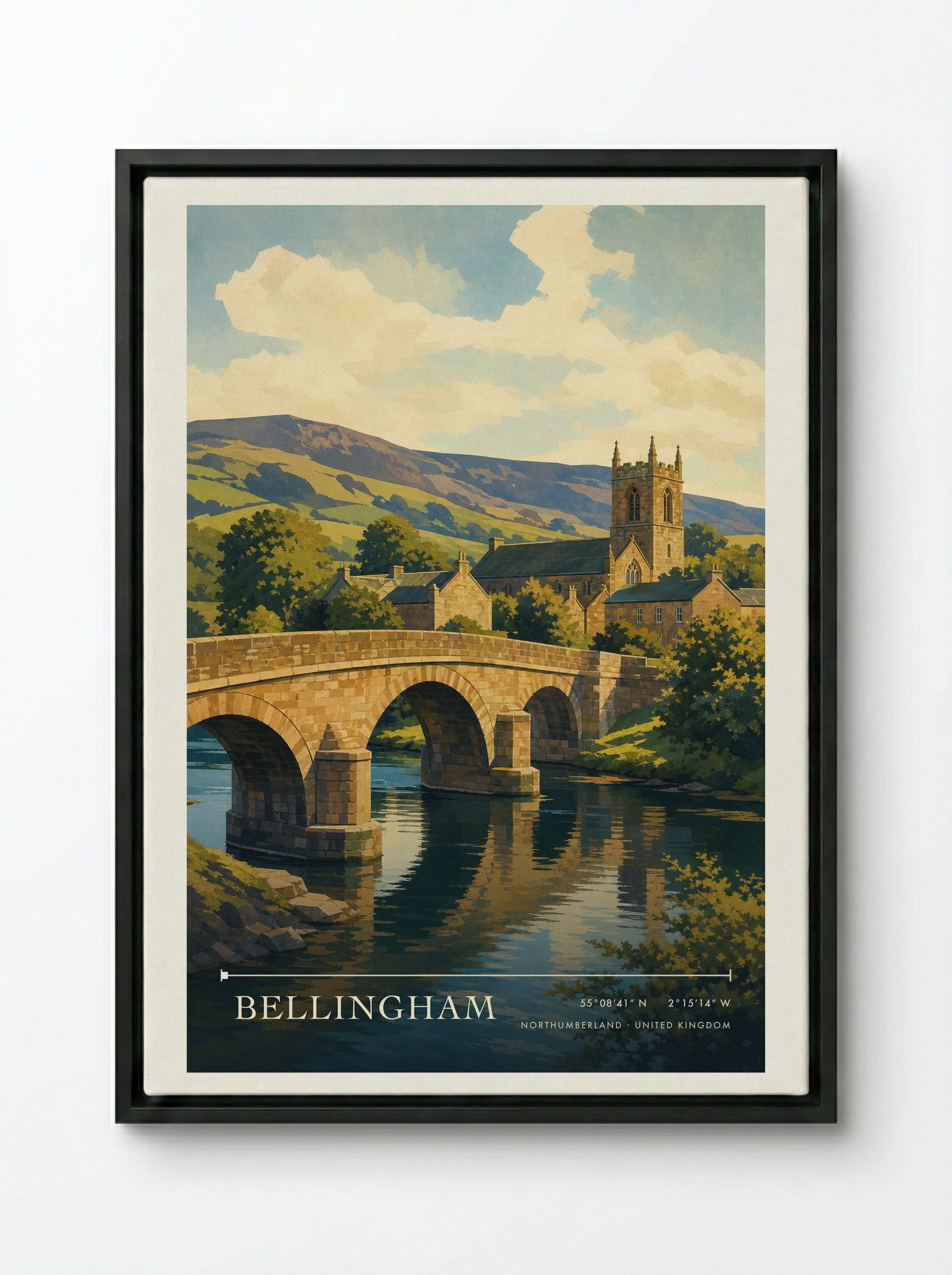 Bellingham Northumberland United Kingdom Travel Poster - Framed Canvas Black