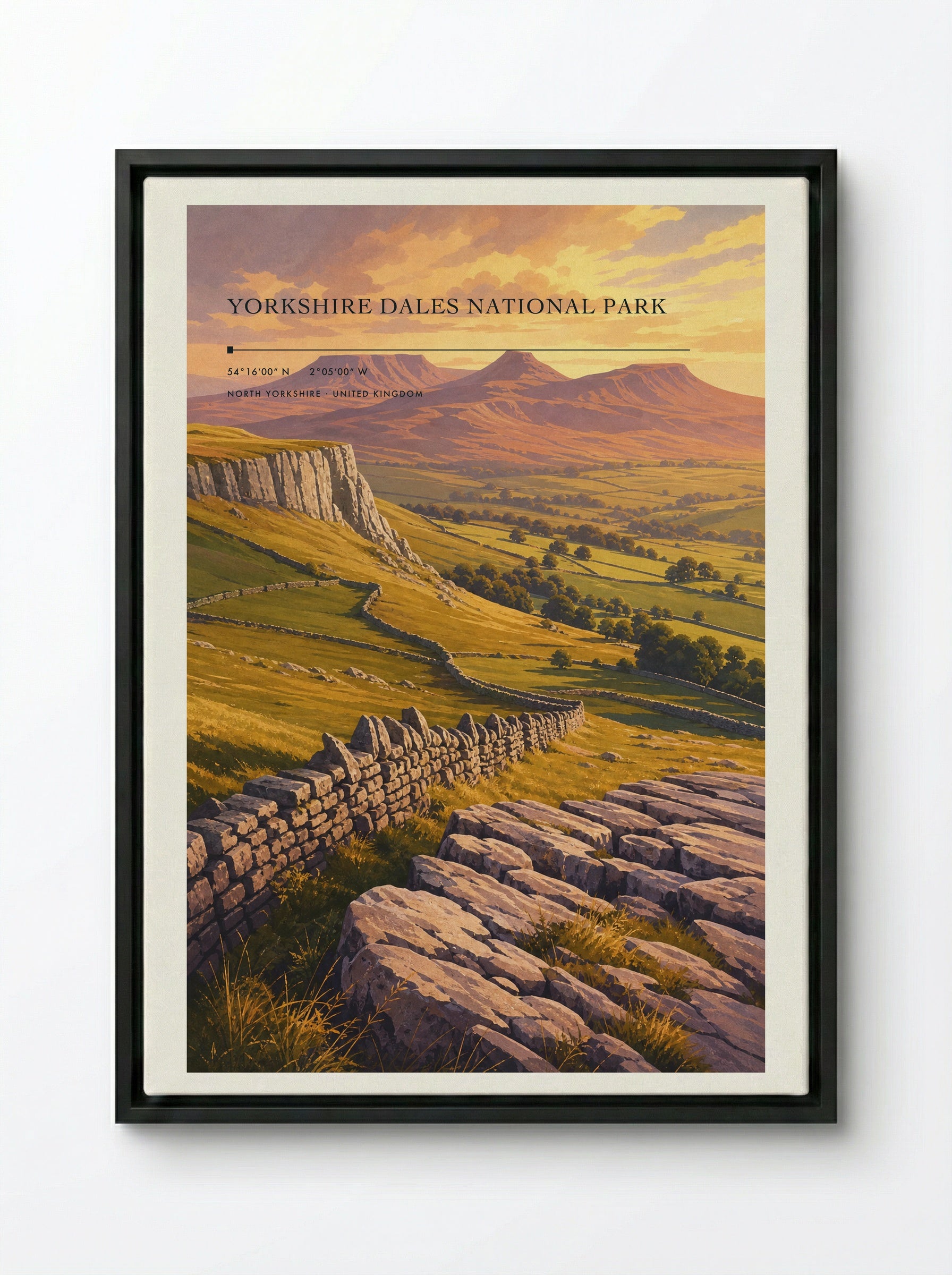 Yorkshire Dales National Park North Yorkshire United Kingdom Travel Poster - Framed Canvas Black