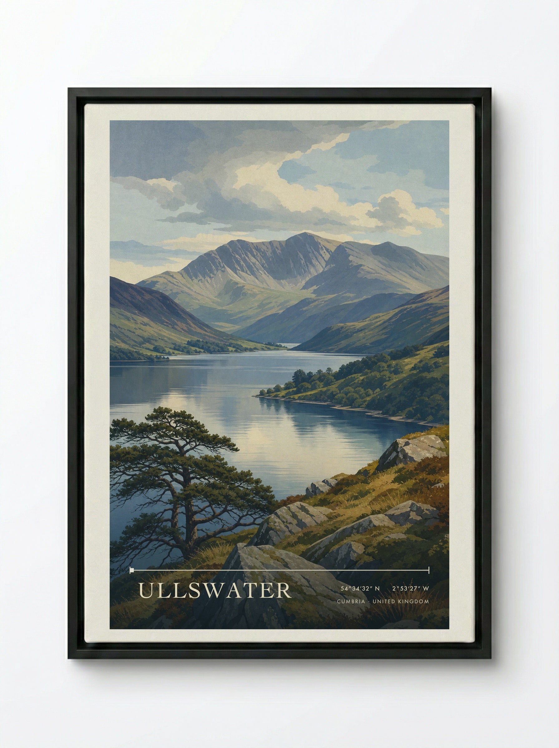 Ullswater Cumbria United Kingdom Travel Poster - Framed Canvas Black