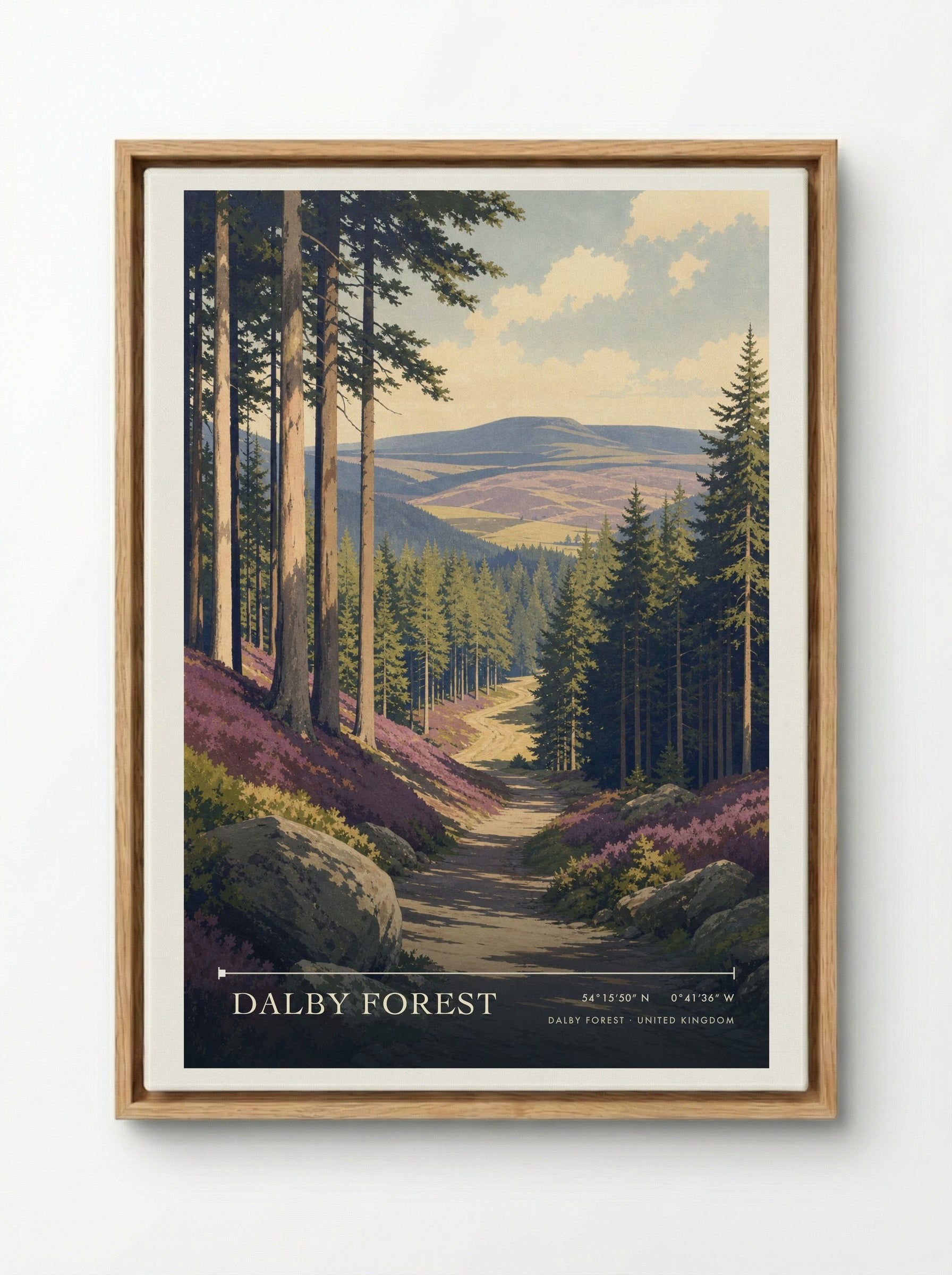 Dalby Forest United Kingdom Travel Poster - Framed Canvas Wood