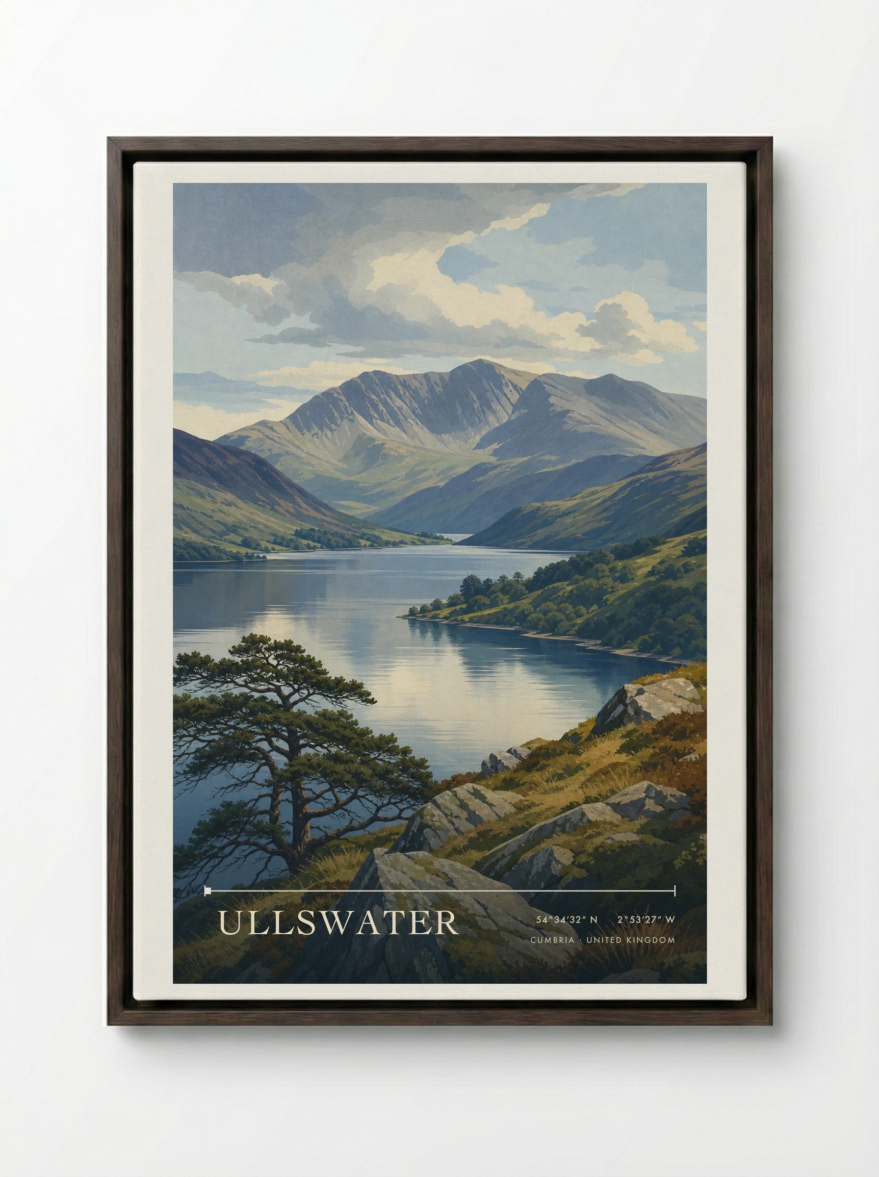 Ullswater Cumbria United Kingdom Travel Poster - Framed Canvas Dark Wood