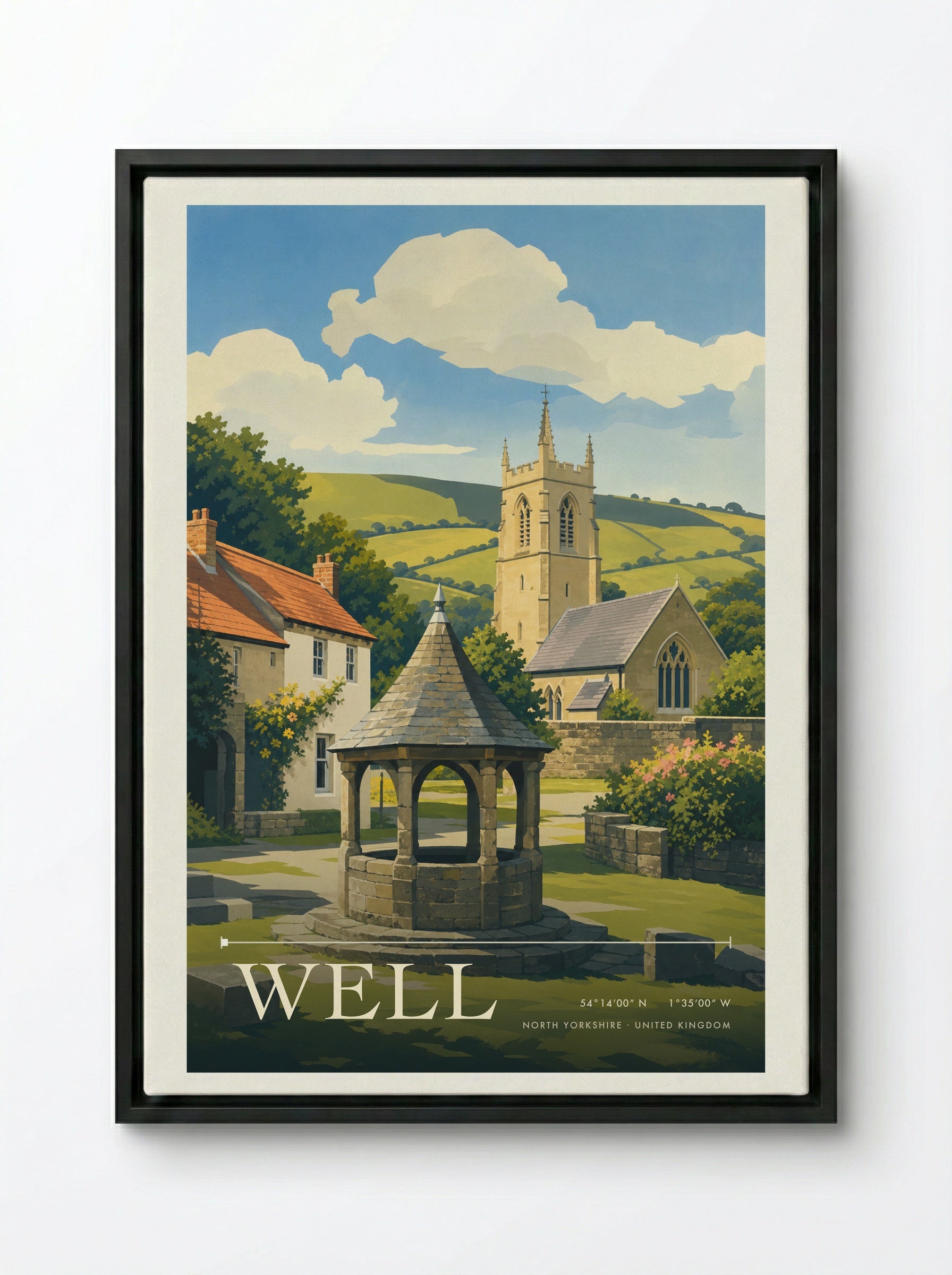 Well North Yorkshire United Kingdom Travel Poster - Framed Canvas Black
