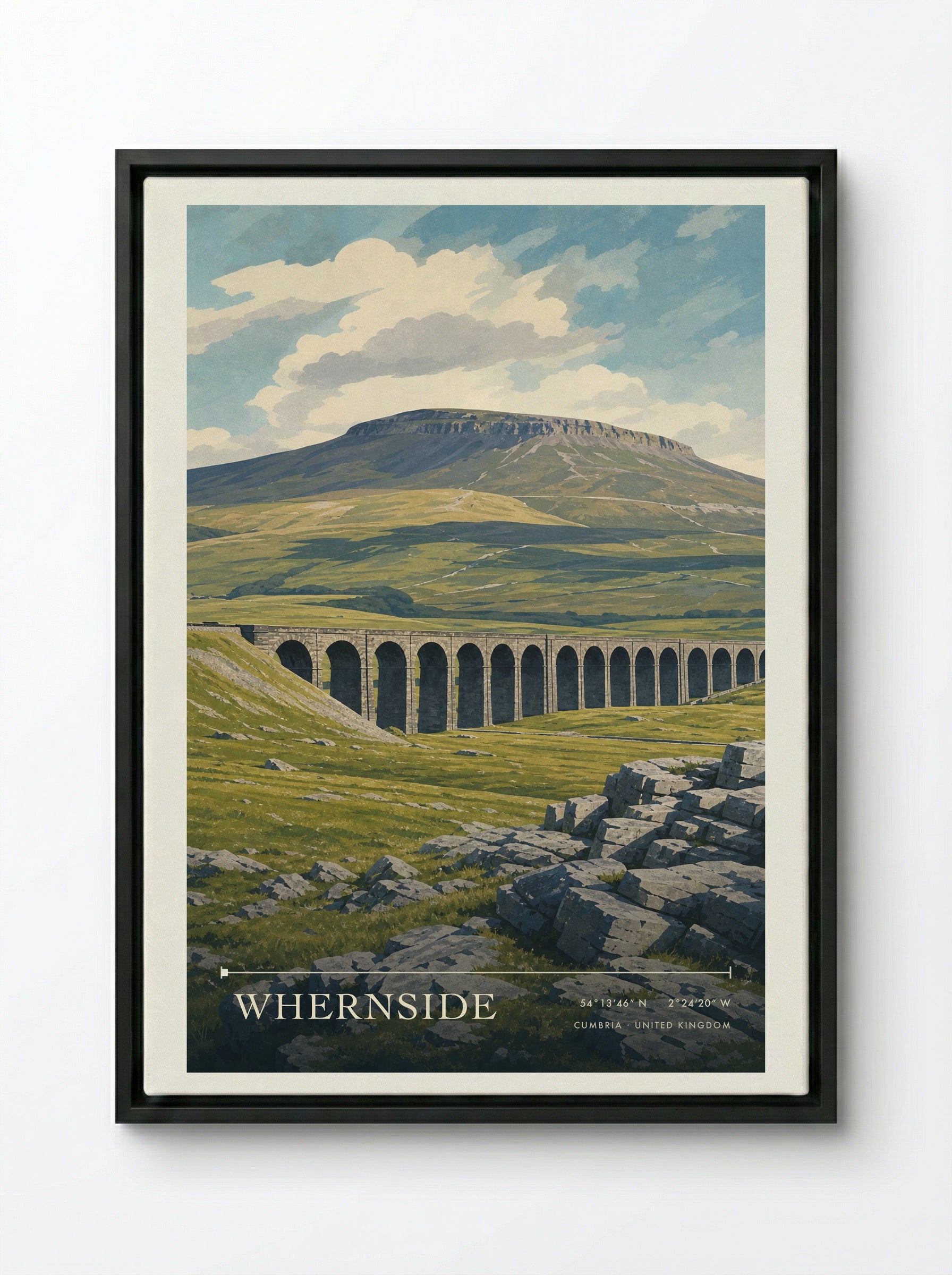 Whernside Cumbria United Kingdom Travel Poster - Framed Canvas Black