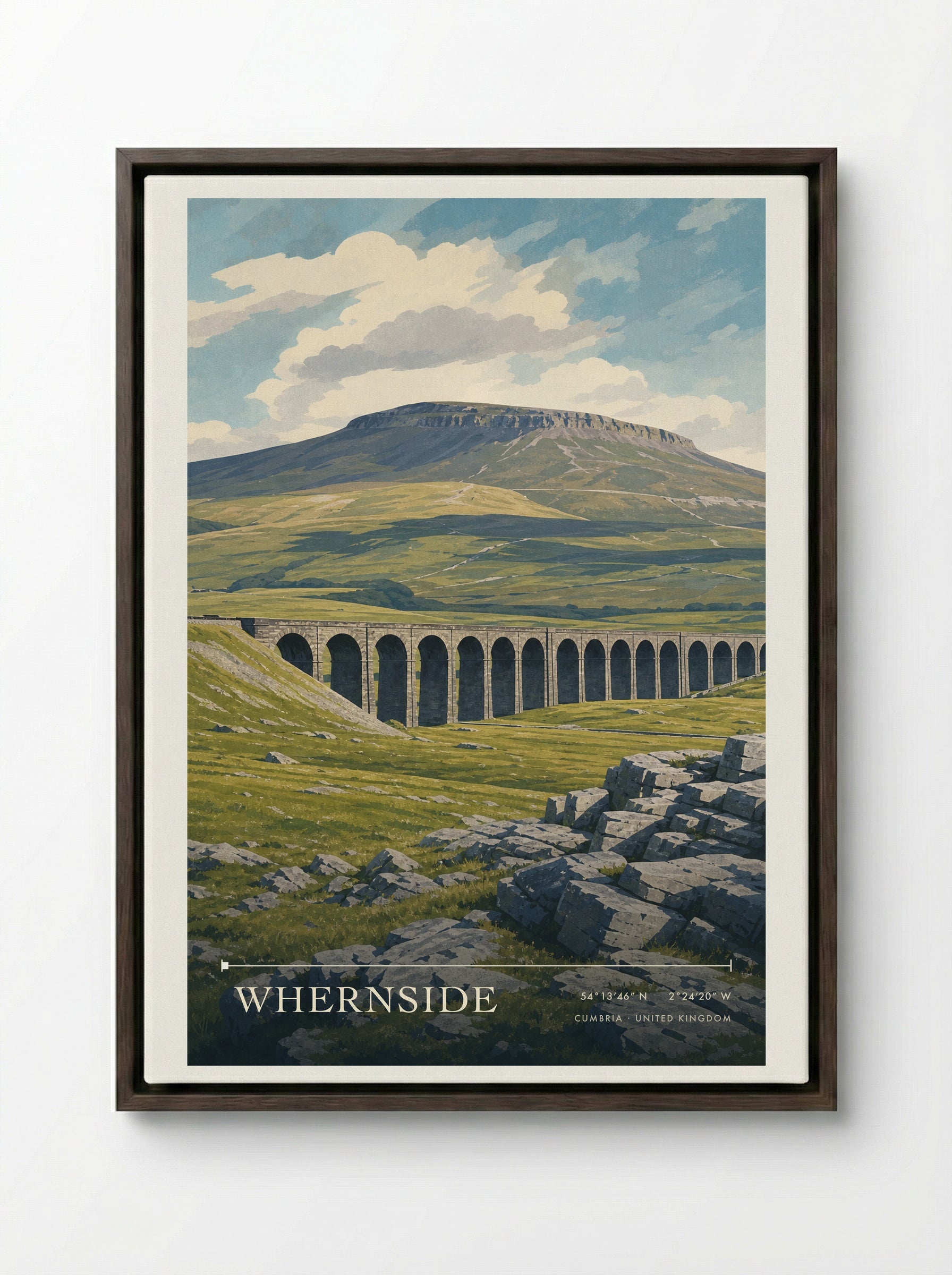 Whernside Cumbria United Kingdom Travel Poster - Framed Canvas Dark Wood