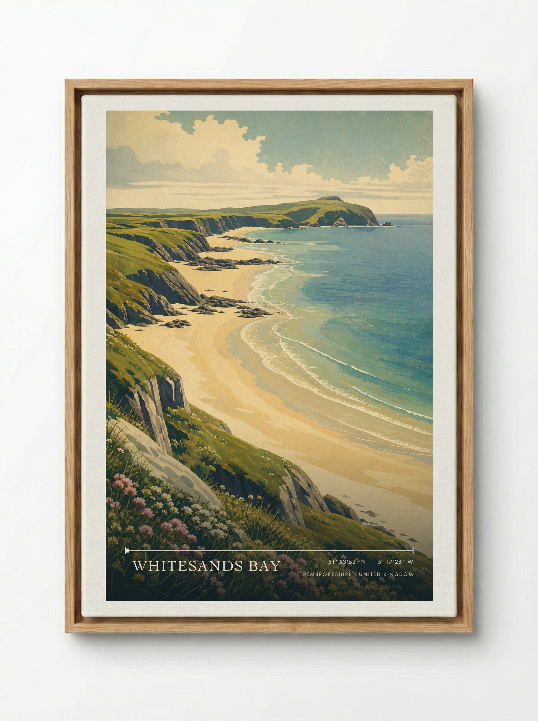 Whitesands Bay Pembrokeshire United Kingdom Travel Poster - Framed Canvas Wood