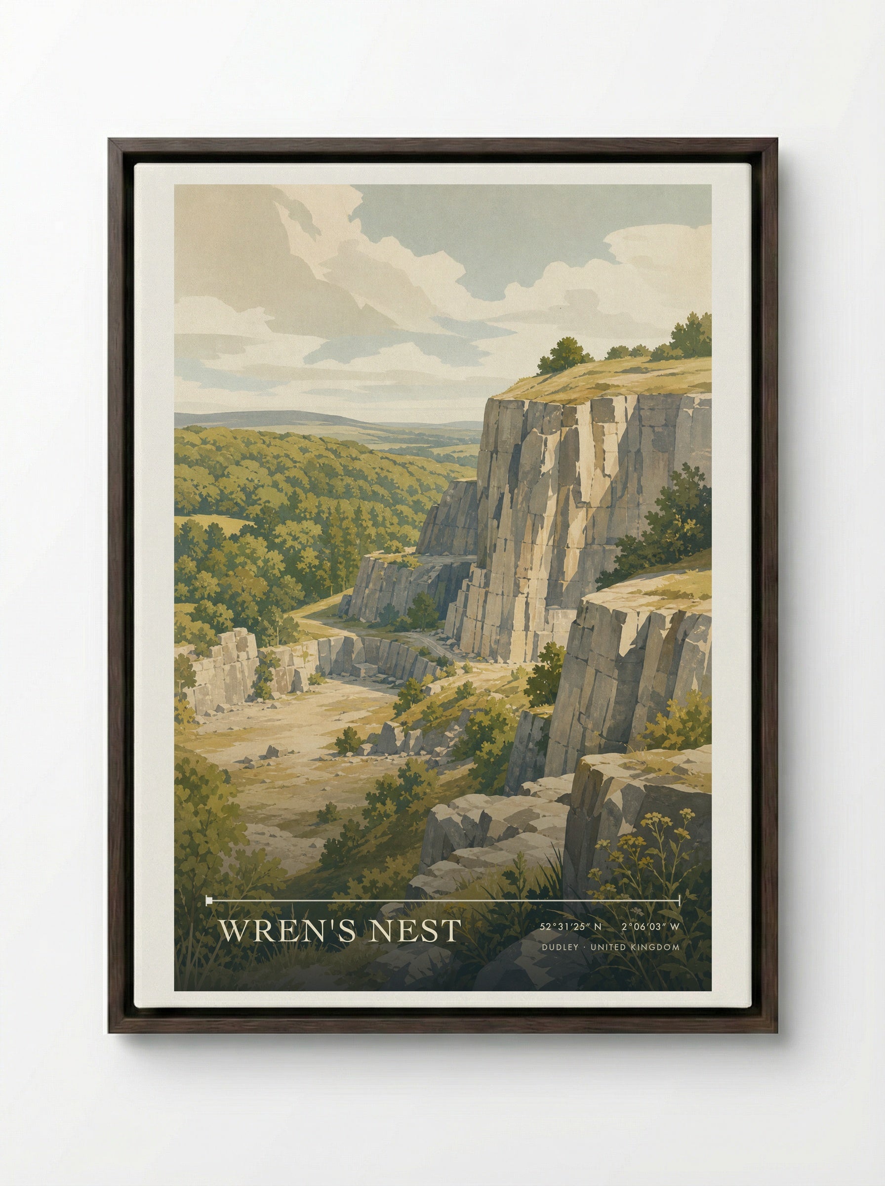 Wren's Nest Dudley United Kingdom Travel Poster - Framed Canvas Dark Wood
