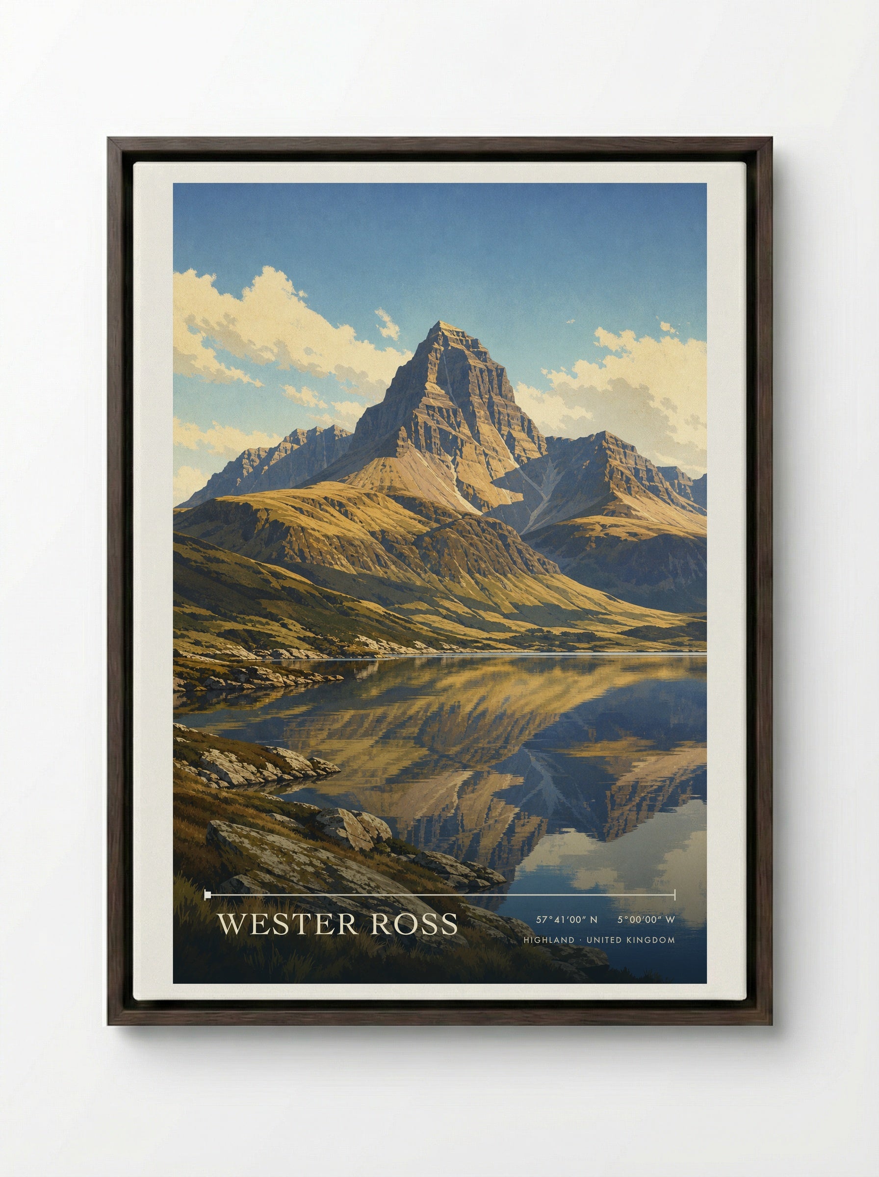Wester Ross Highland United Kingdom Travel Poster - Framed Canvas Dark Wood