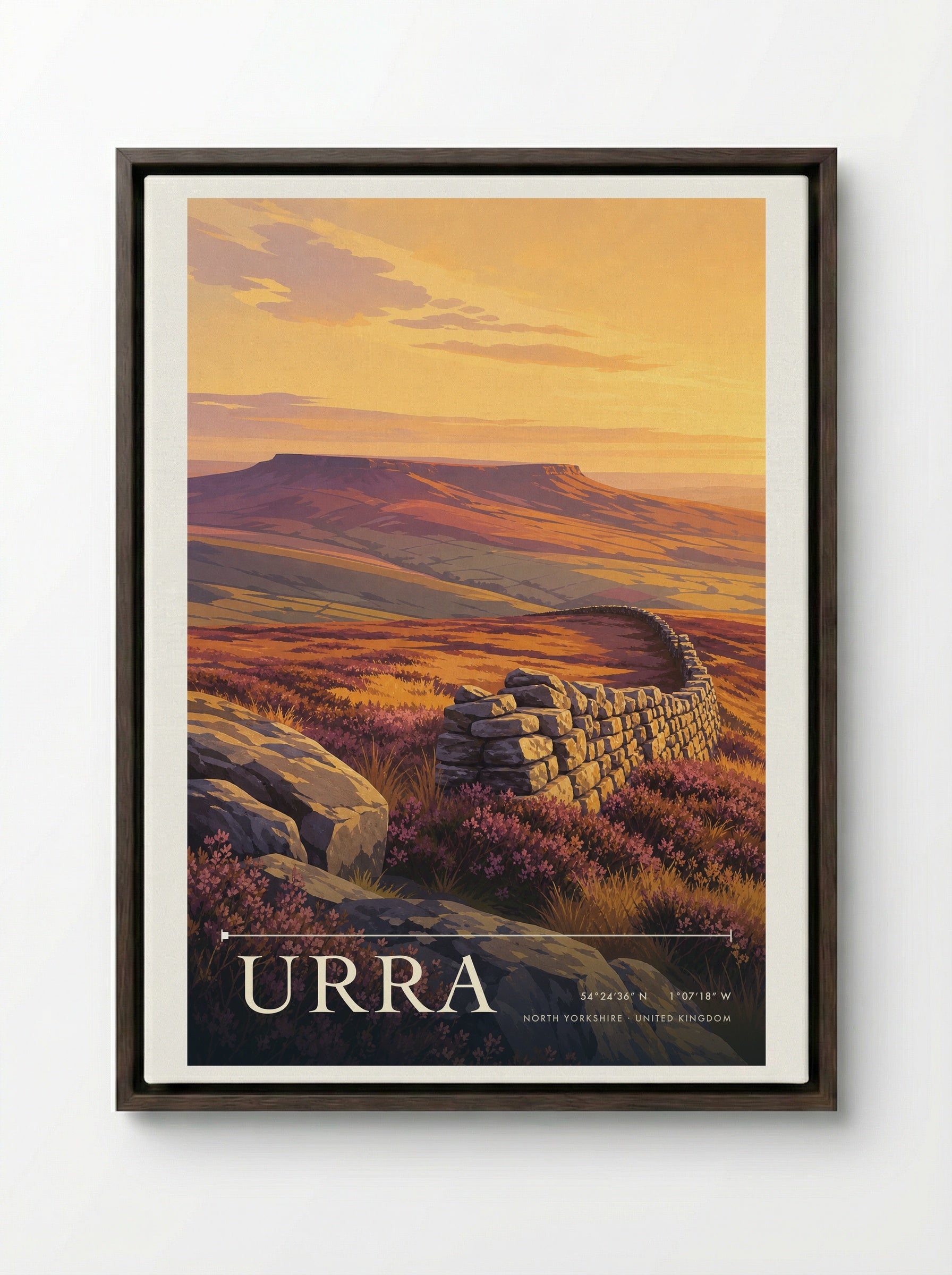 Urra North Yorkshire United Kingdom Travel Poster - Framed Canvas Dark Wood